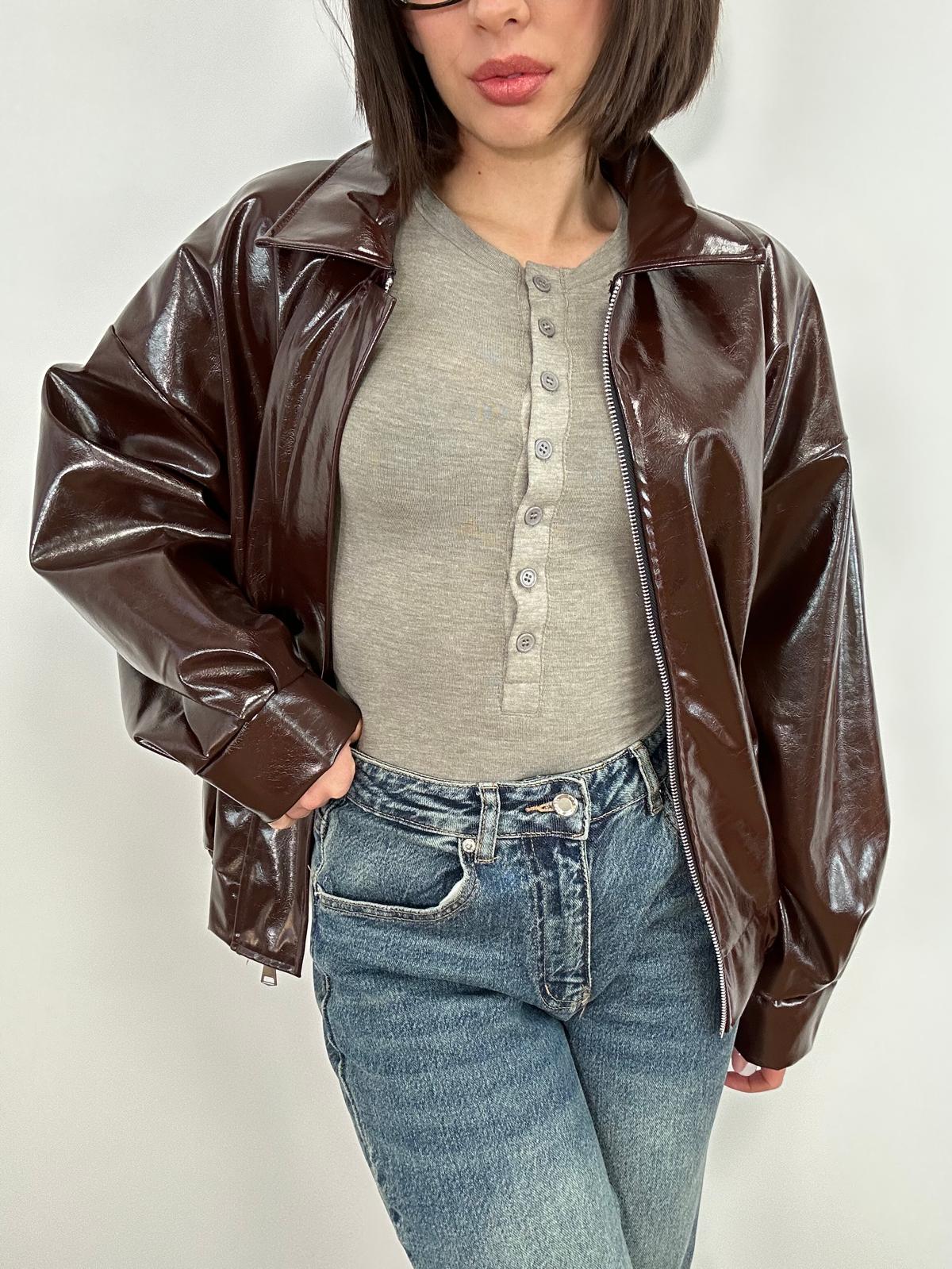 Giacca effetto pelle lucido 5911 - Marrone