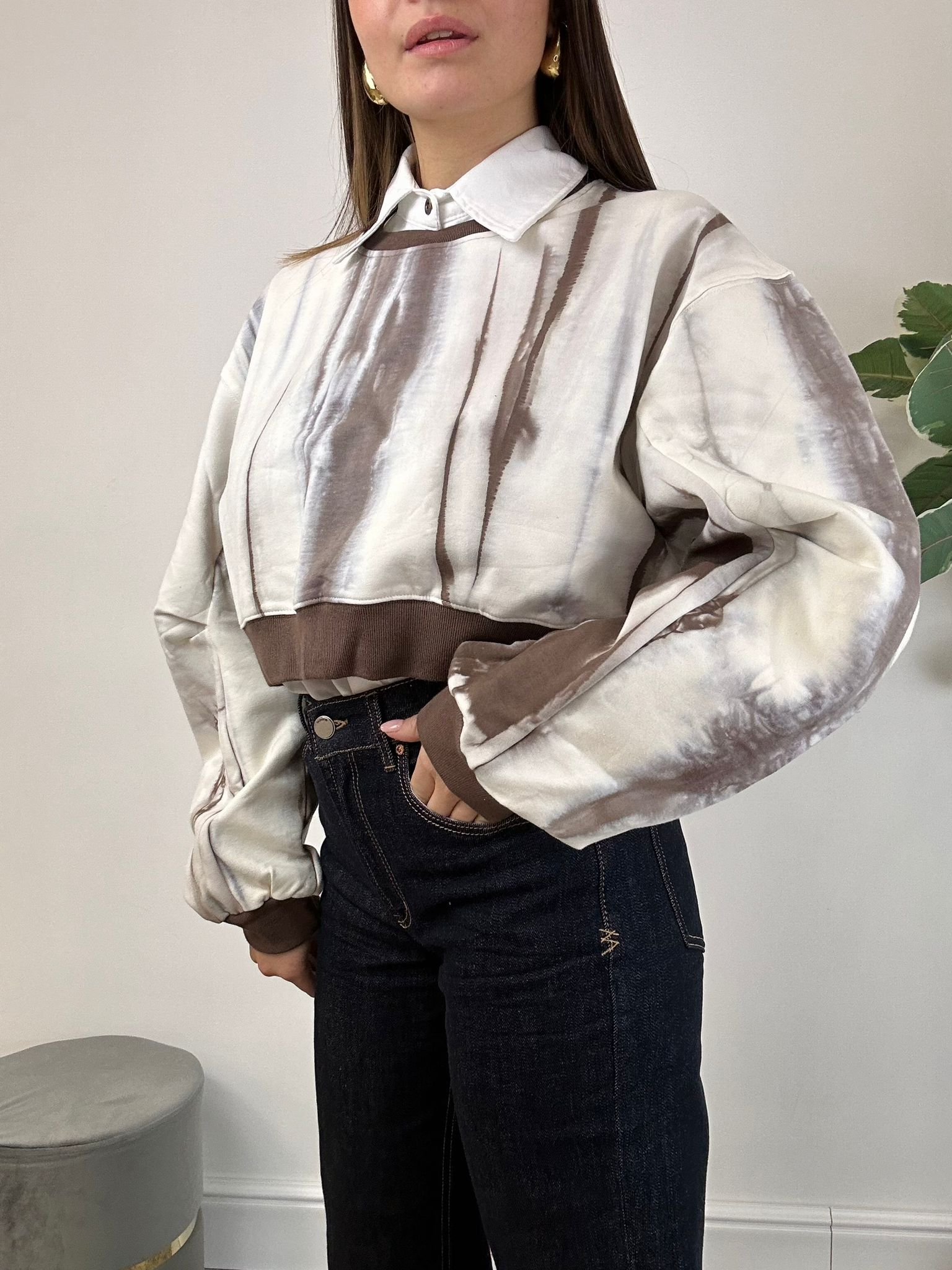 Sweat court Kira - Crème et Marron