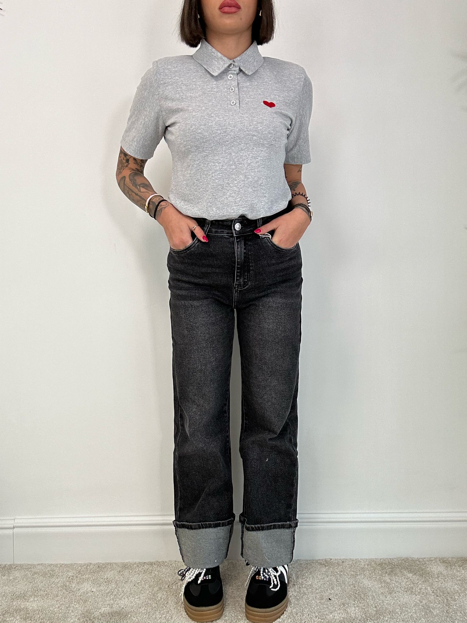 Jeans con piega - Nero