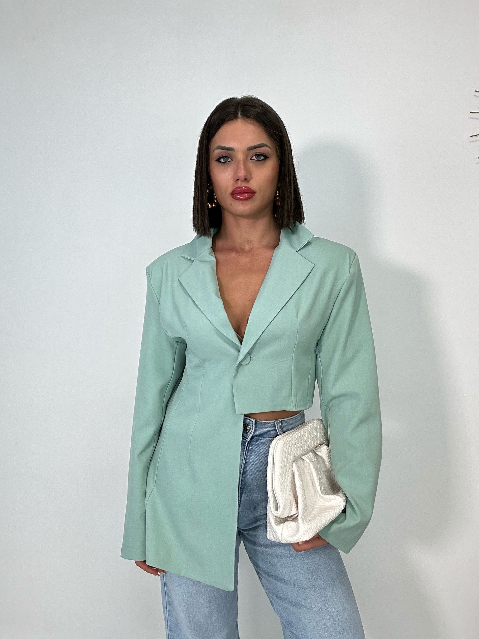 Blazer Crop Asimmetrico - Verde Acqua