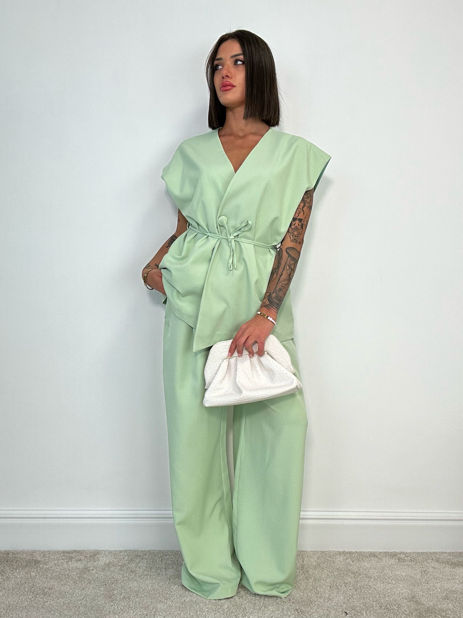 Coordinato Malaga (Giacca Smanicata+ Pantalone) Verde Chiaro