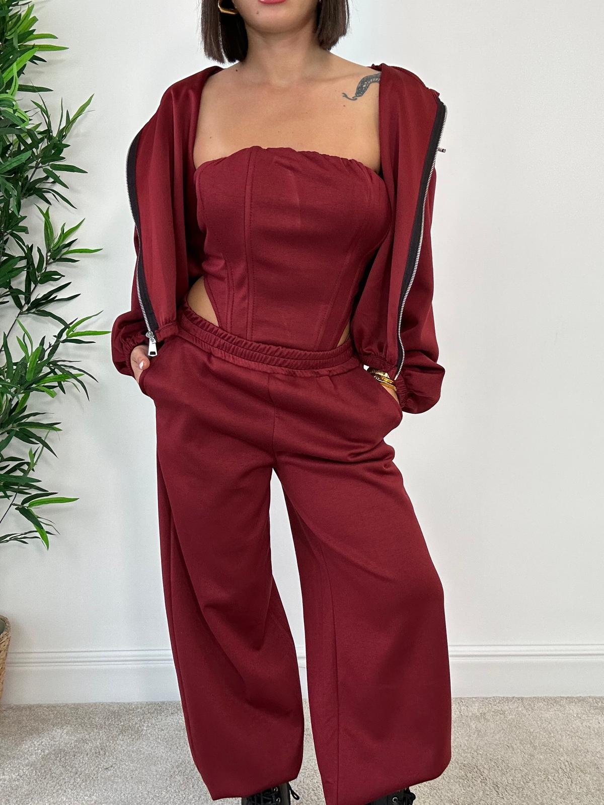 Coordinato Tuta 3 pezzi (Corpetto + Felpa + Pantalone) Rosso Scuro