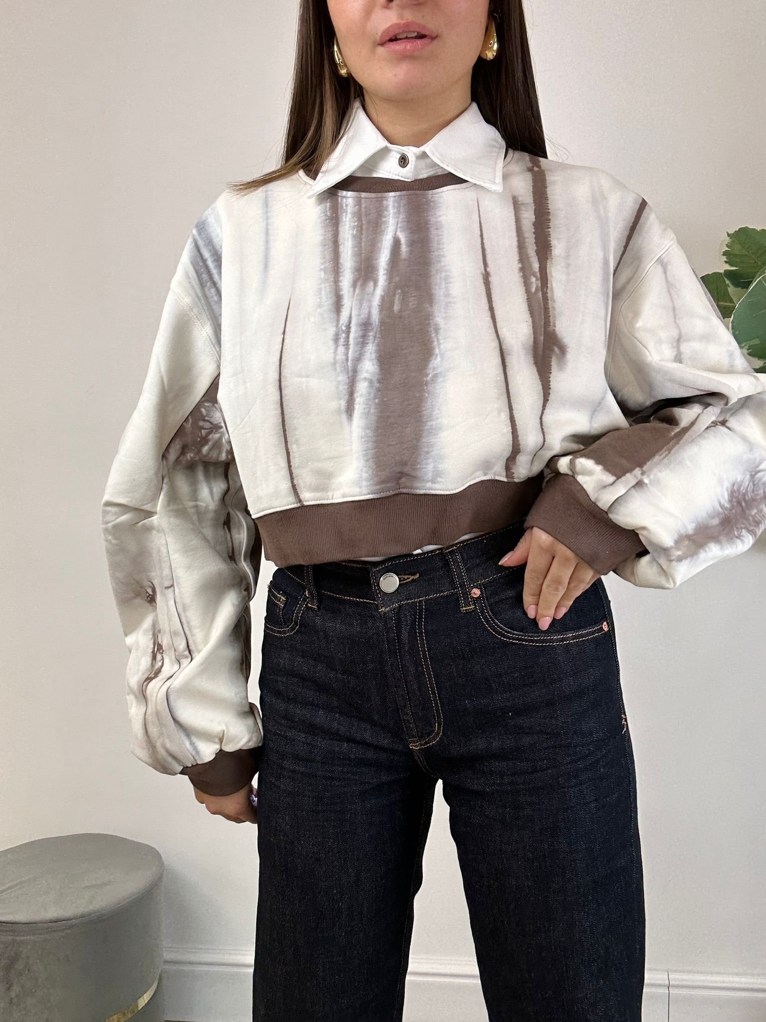 Sweat court Kira - Crème et Marron