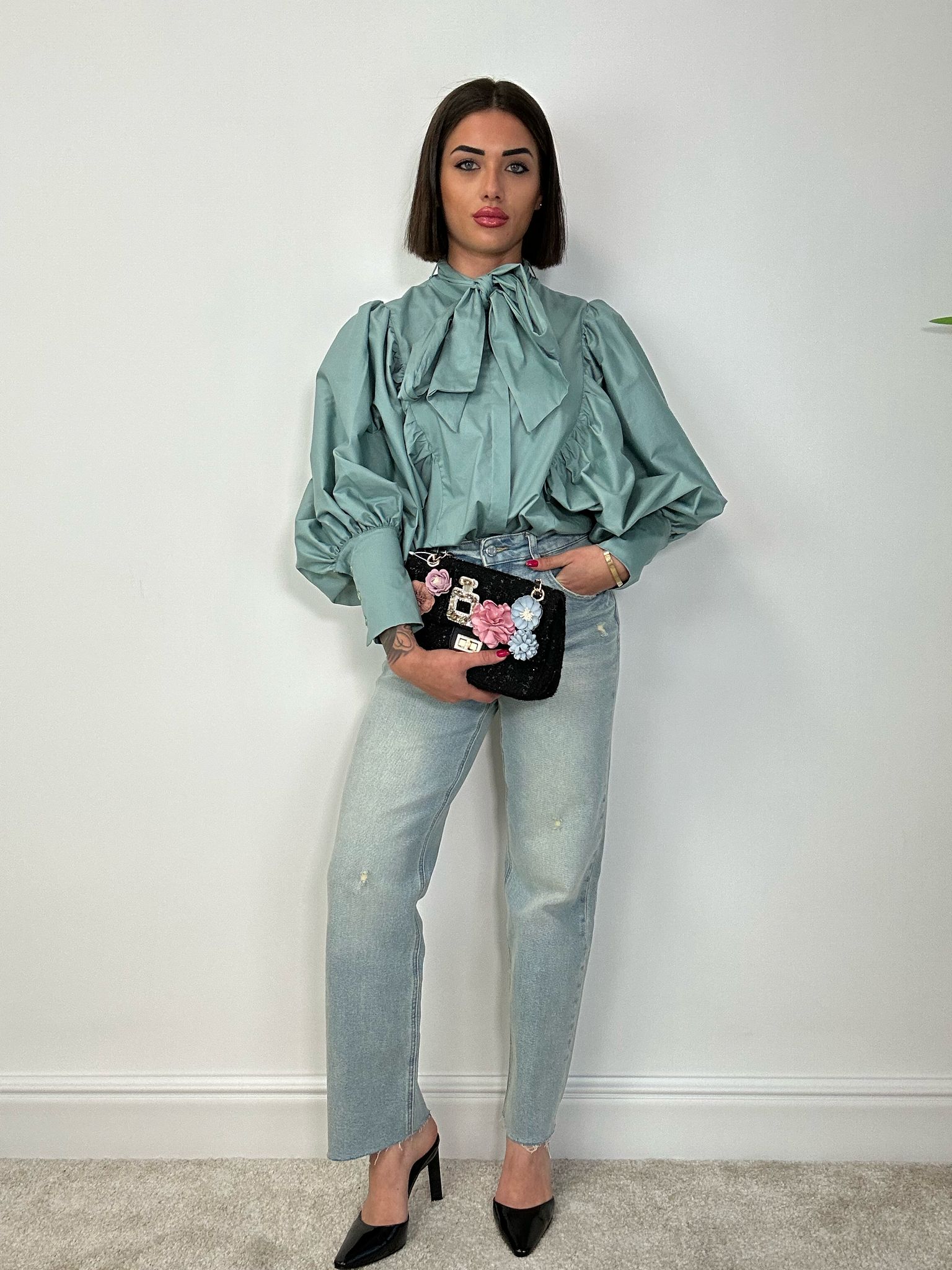 Chemise avec nœud - Vert aqua