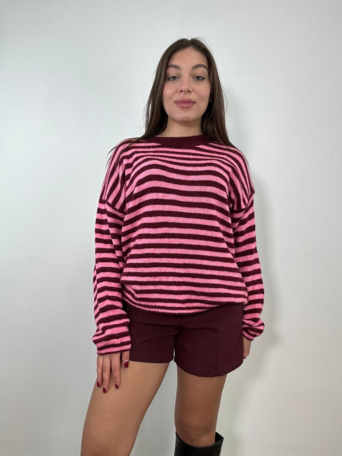 Maglione A3198 - Bordeaux e Rosa