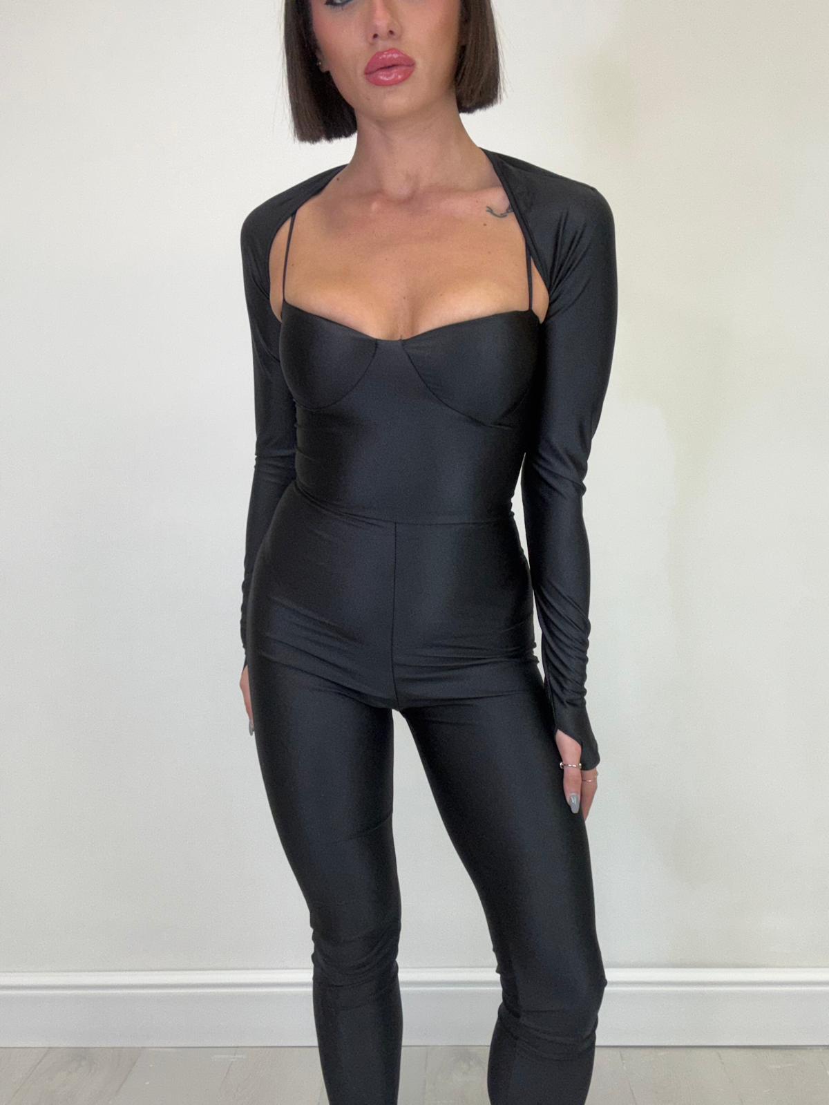 Combinaison Britney en lurex avec boléro - Noir