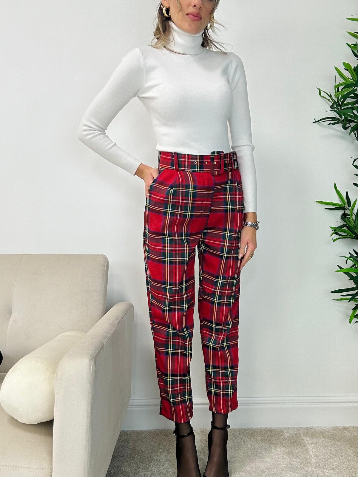 Pantalone Tartan con cintura - Rosso