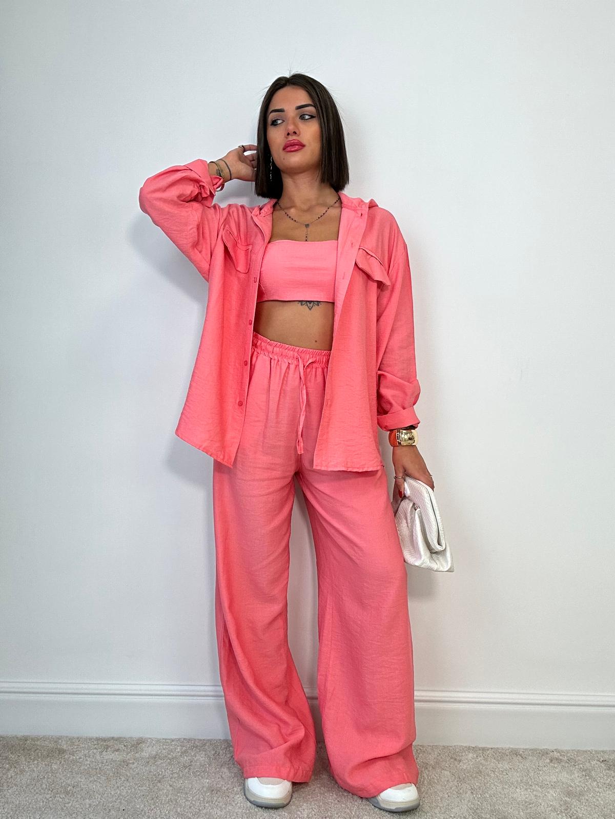 Coordinato Palma (Camicia + Top + Pantalone) Salmone