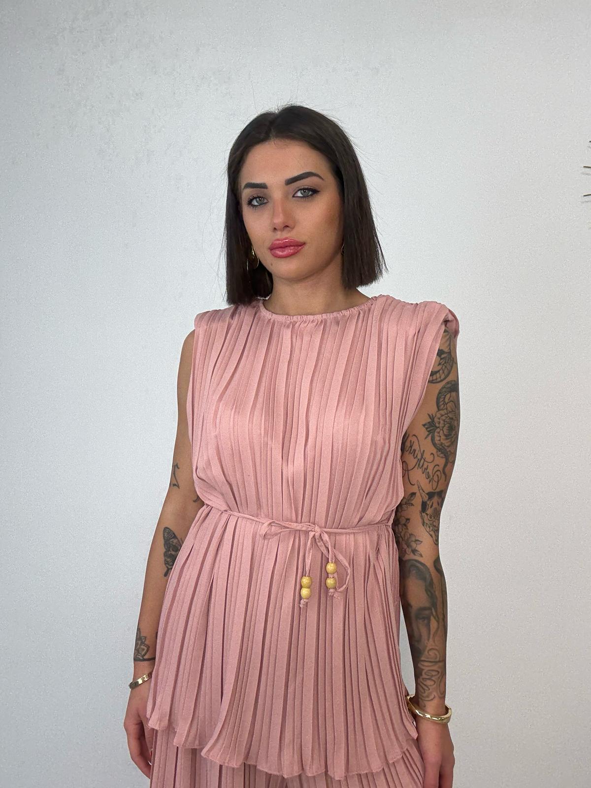 Coordinato Plissettato (Blusa + Pantalone) Rosa