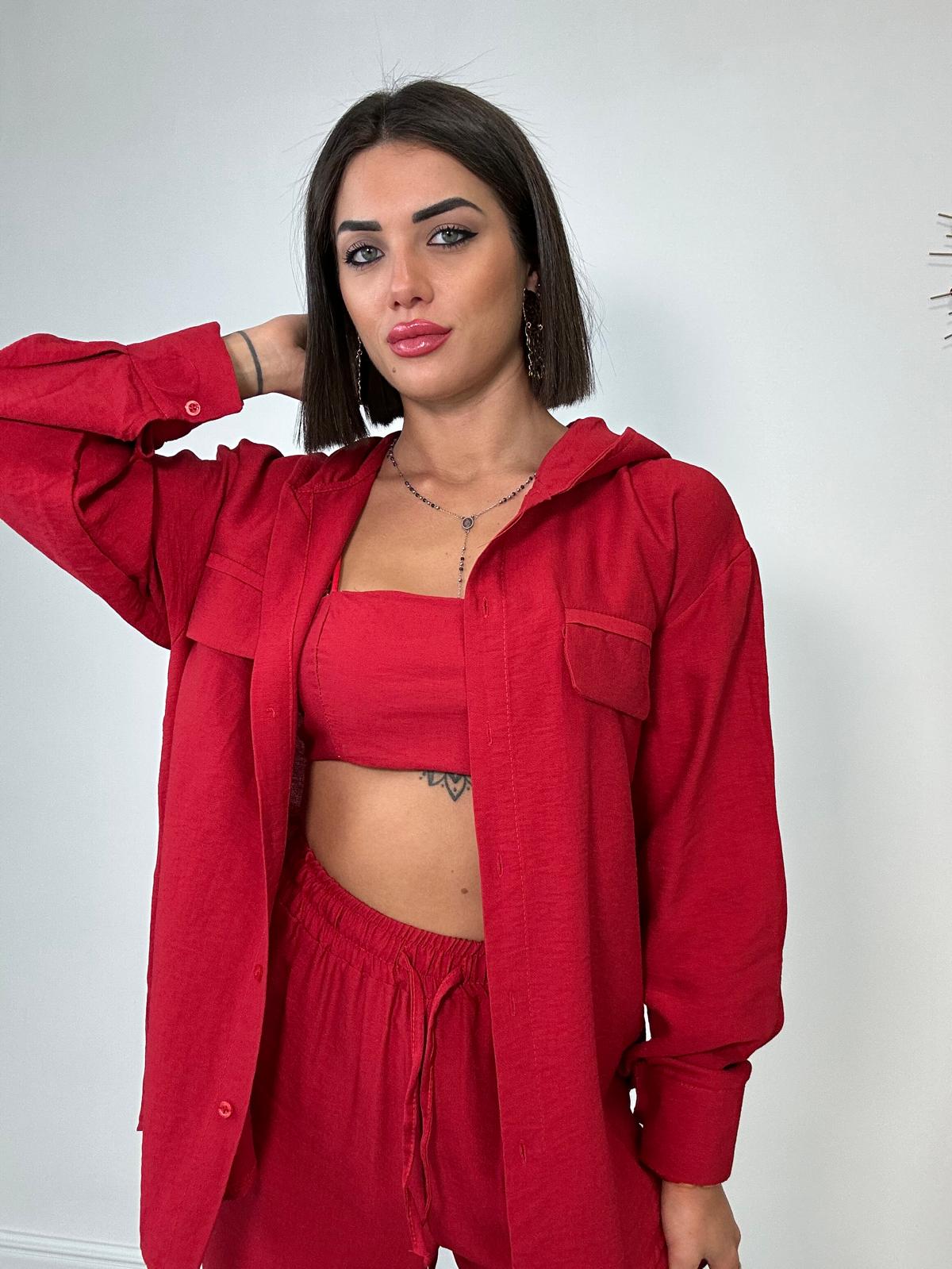 Coordinato Palma (Camicia + Top + Pantalone) Rosso