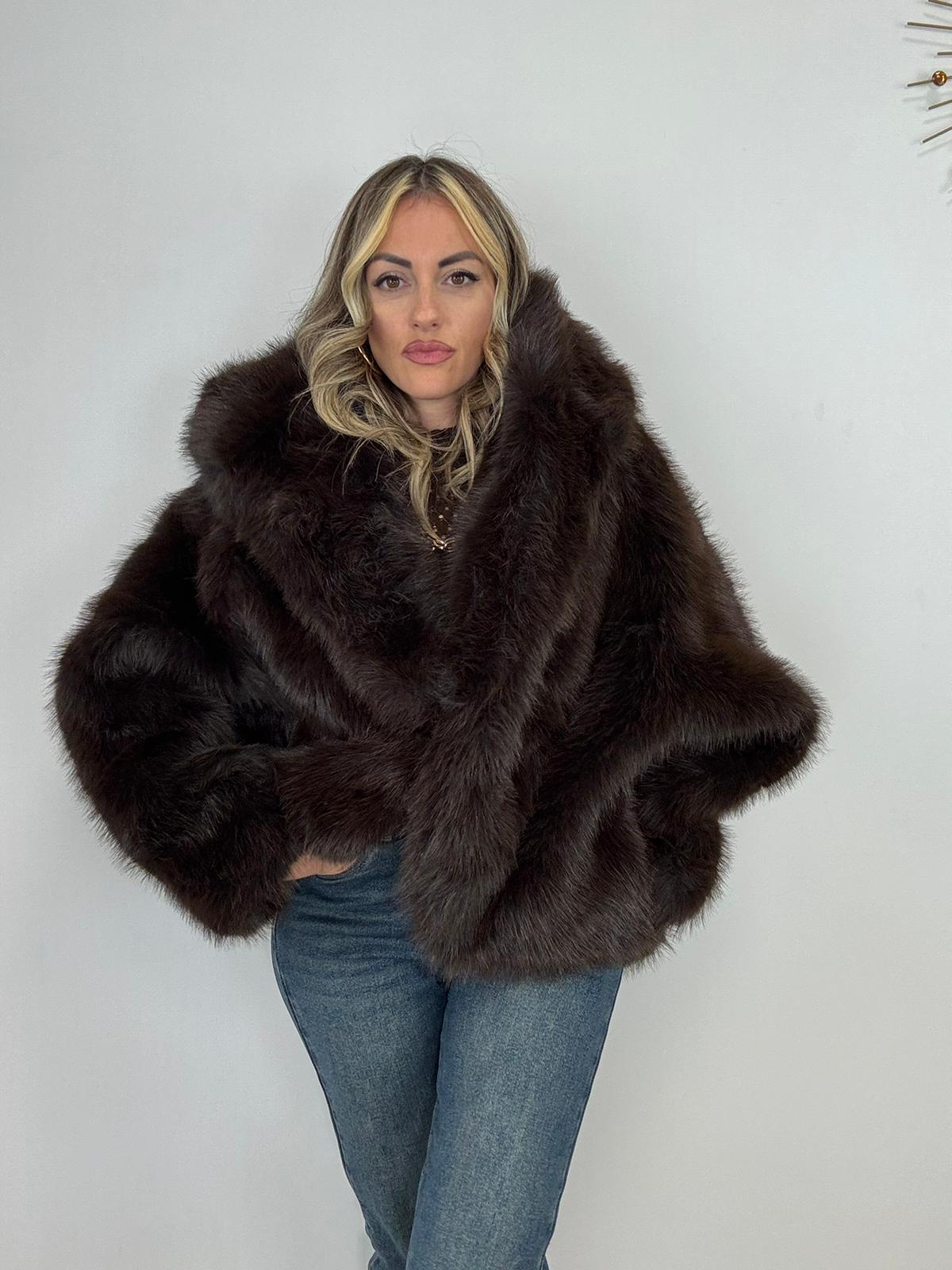 Cappotto in eco pelliccia PJ121 - Marrone