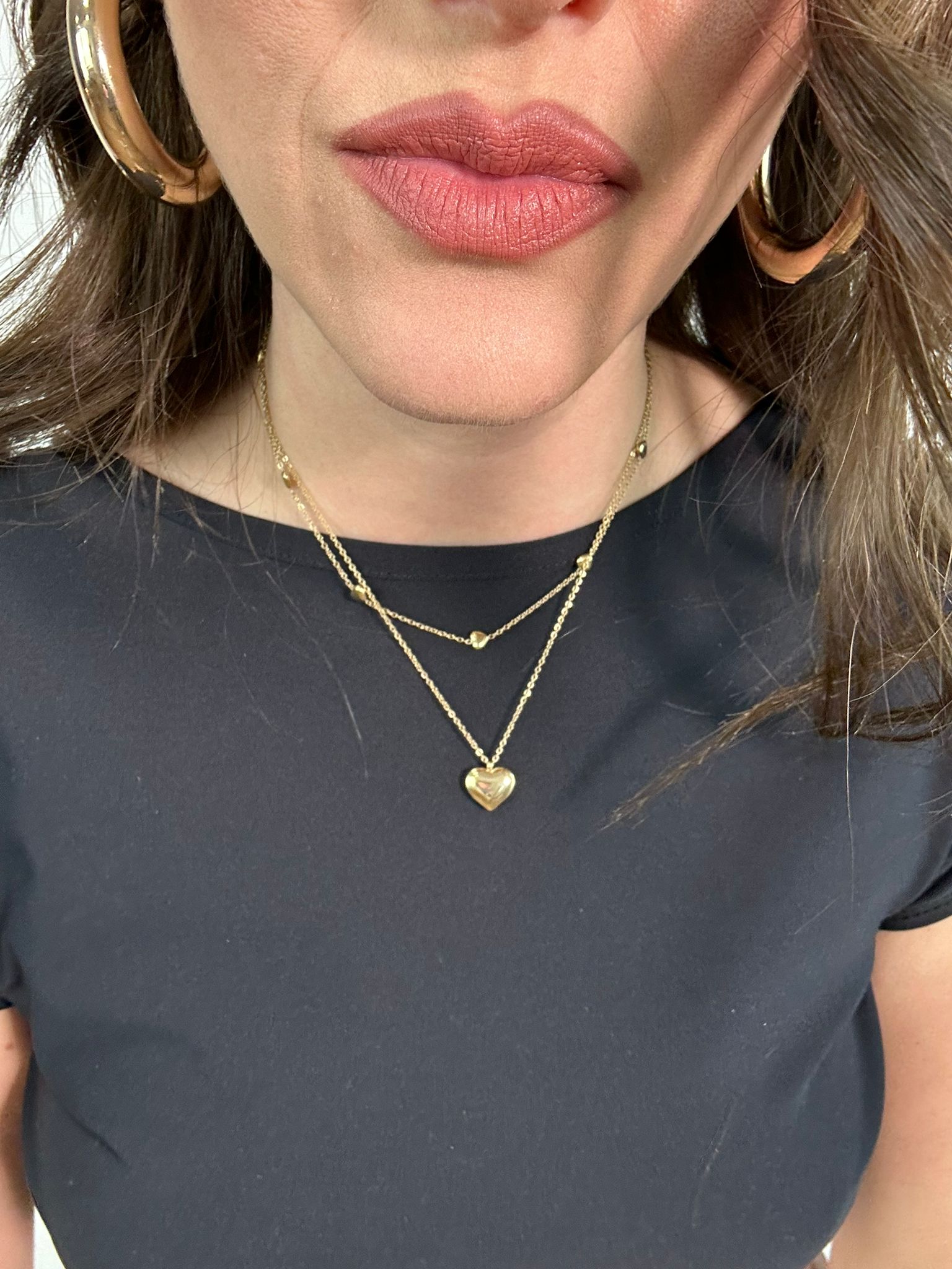 Collana doppio filo a cuori - Dorata