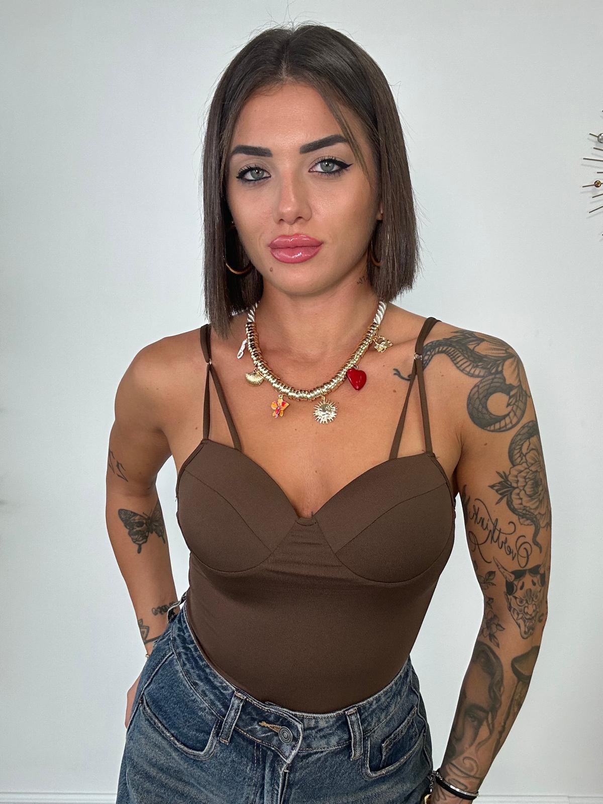 Body con coppe - Marrone