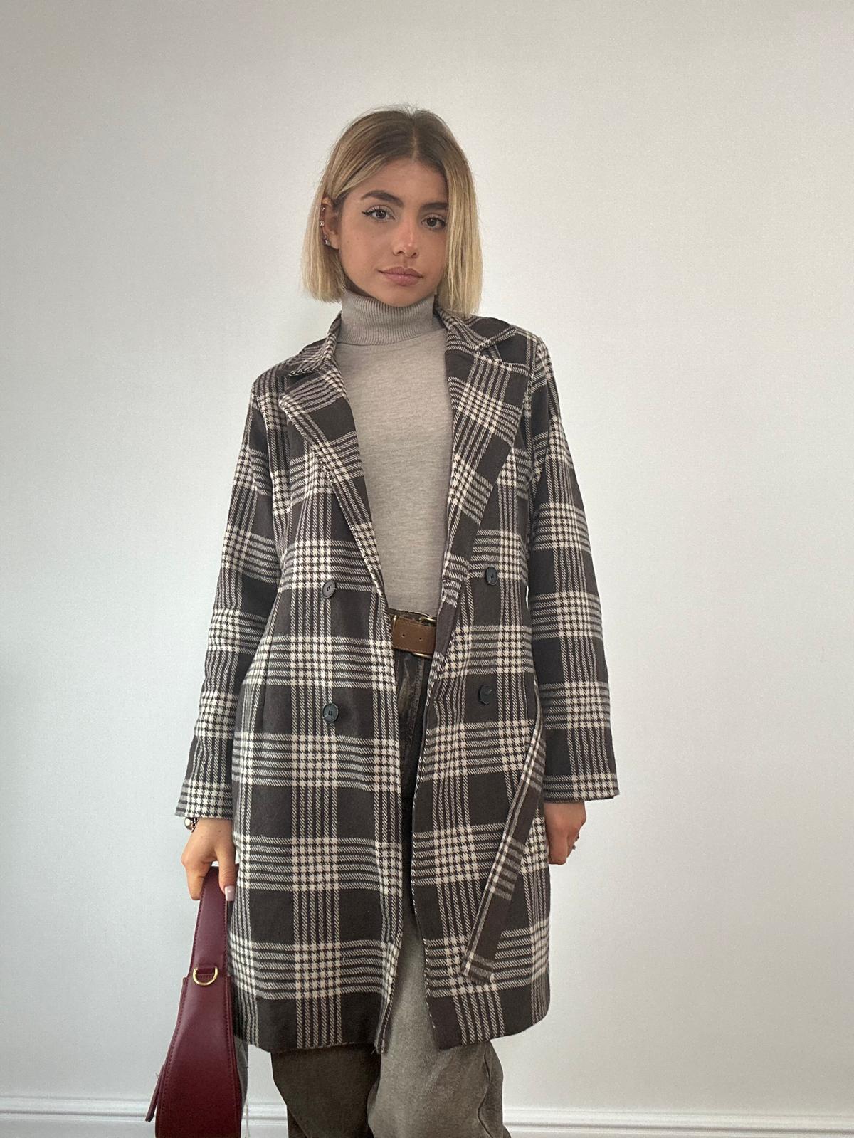 Cappotto a Quadri 0025 - Panna e Marrone