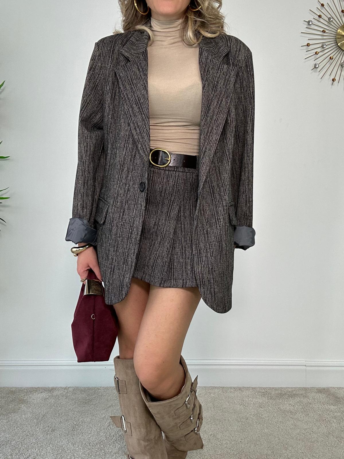 Coordinato Pied de Poule (Blazer + Gonna Pantaloncino) Nero