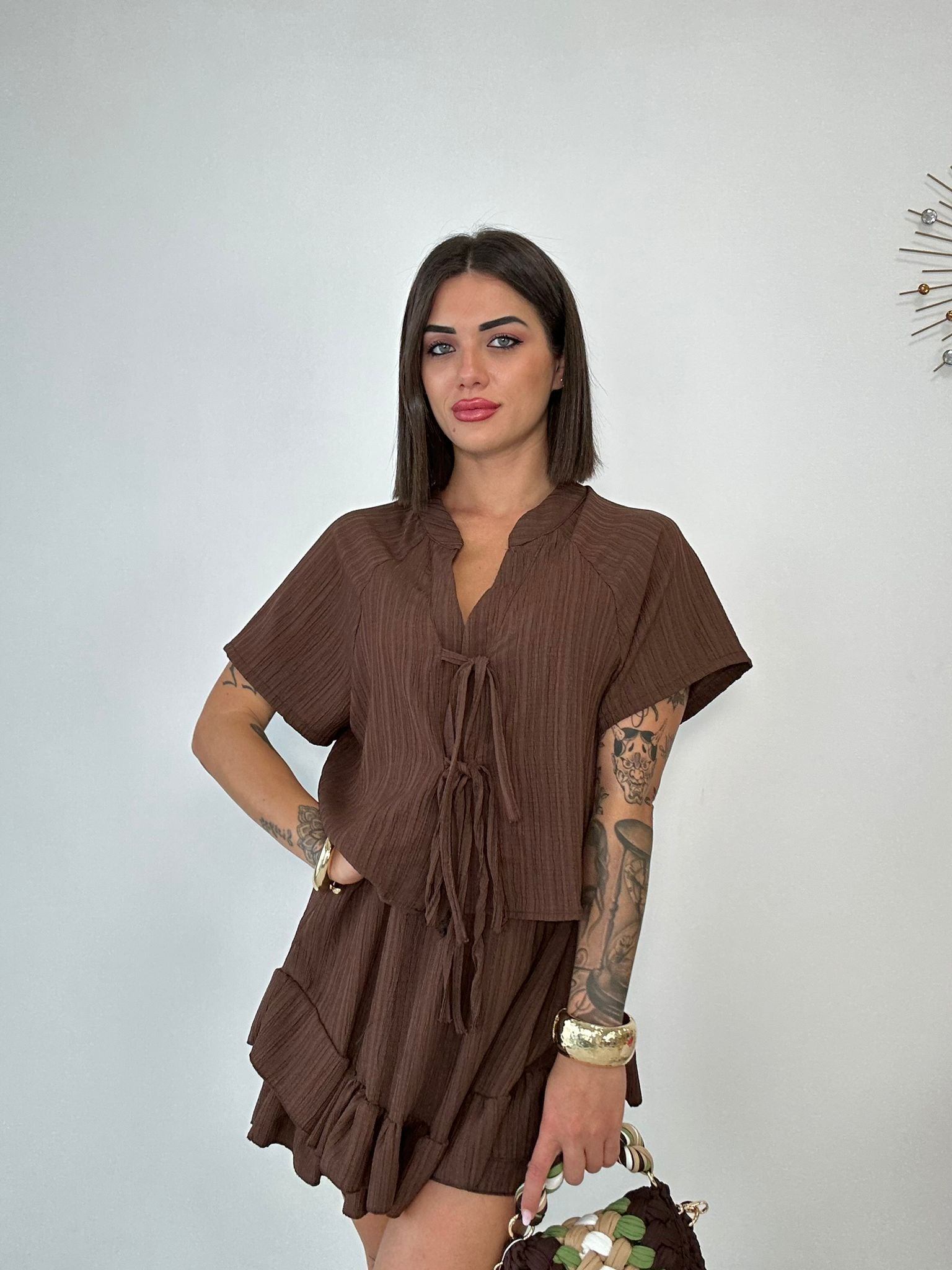 Coordinato Marta (Camicetta + Pantaloncino) Marrone