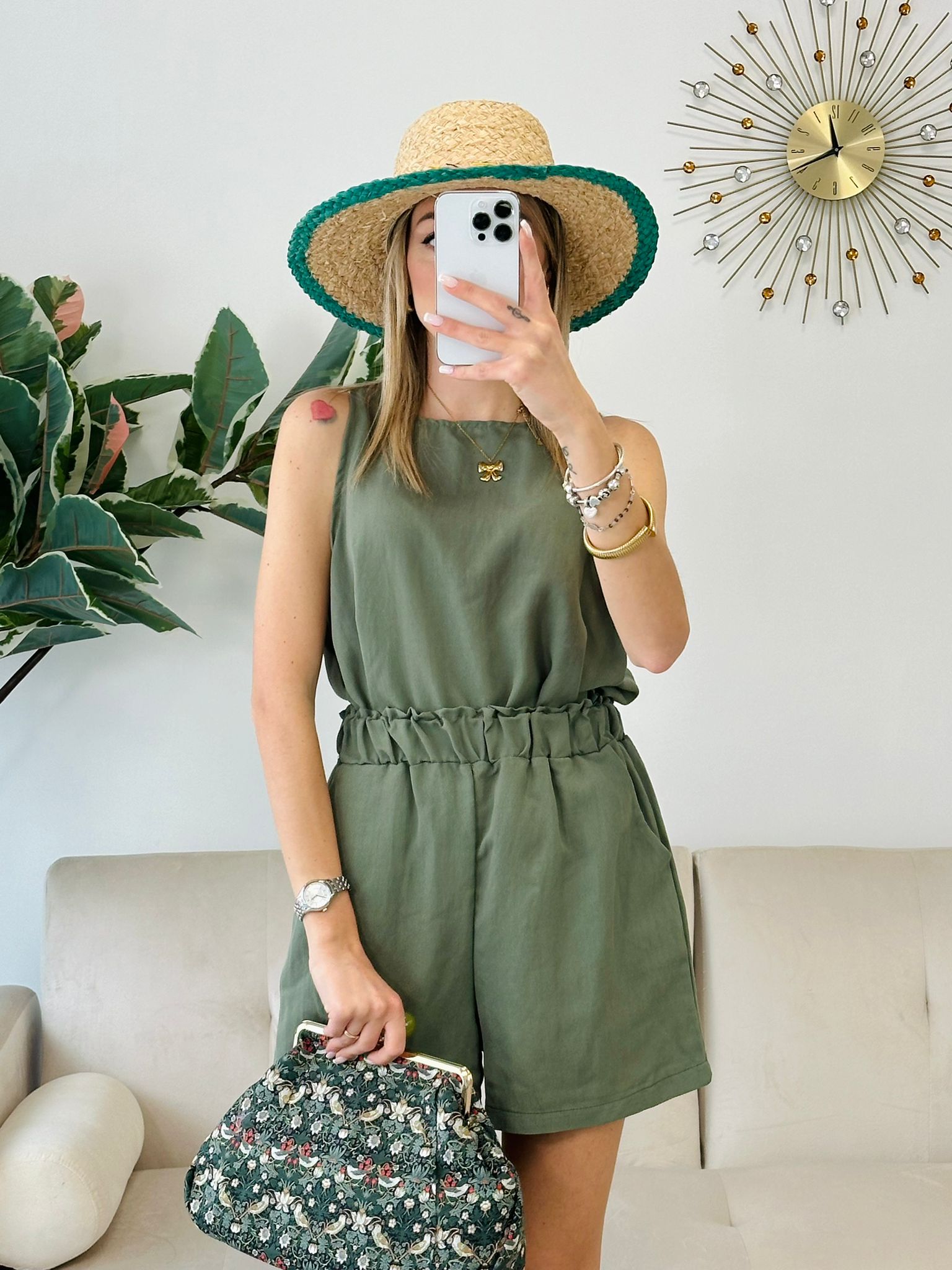 Cappello in paglia con bordino verde - FR25