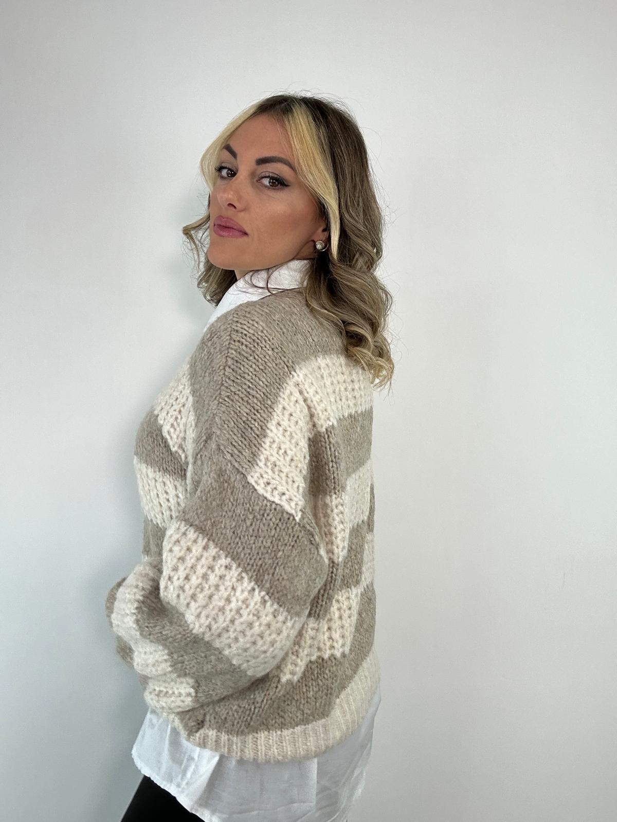 Maglione a righe 25325 - Panna/Beige