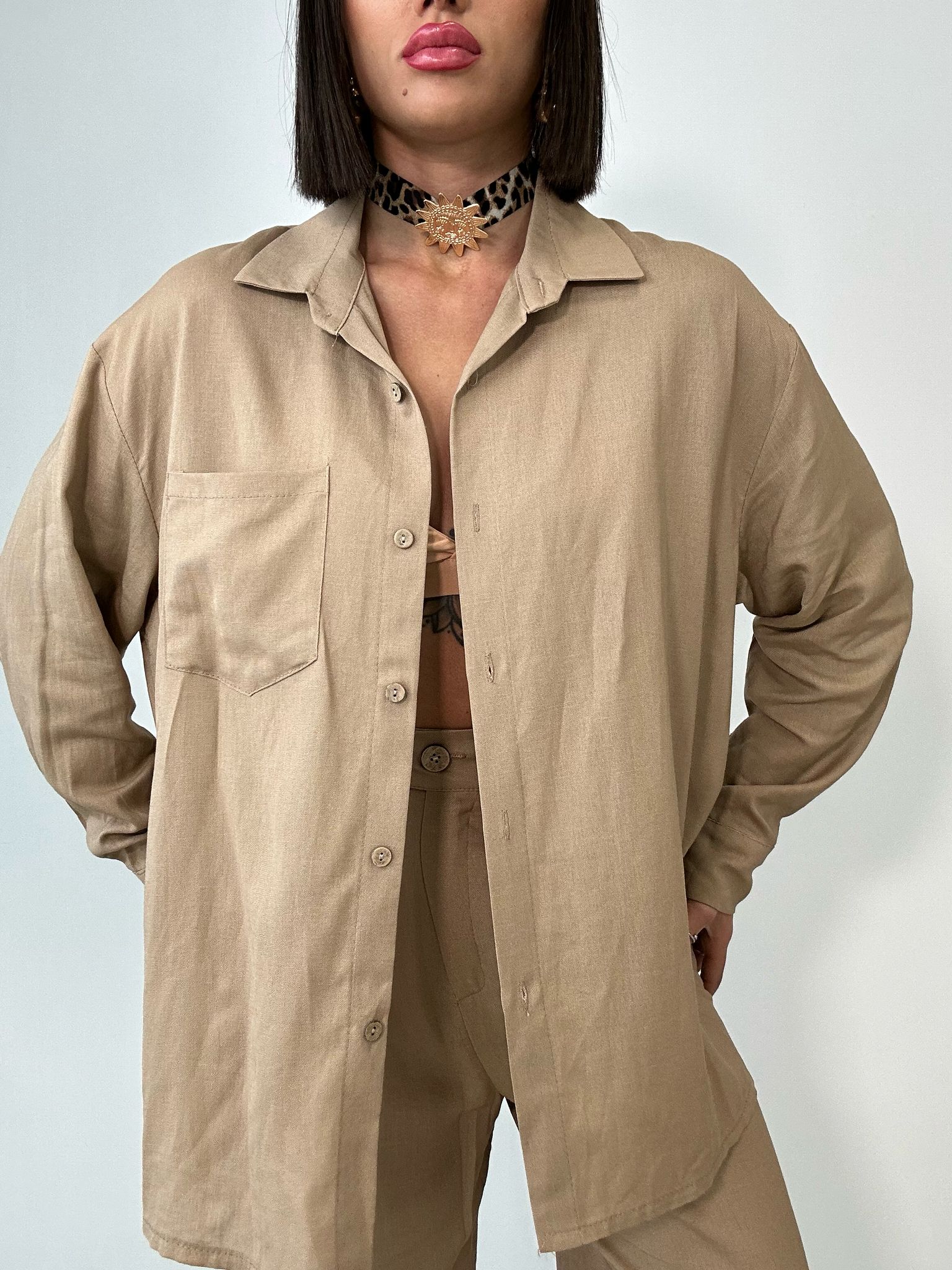 Camicia in Lino- Beige Scuro