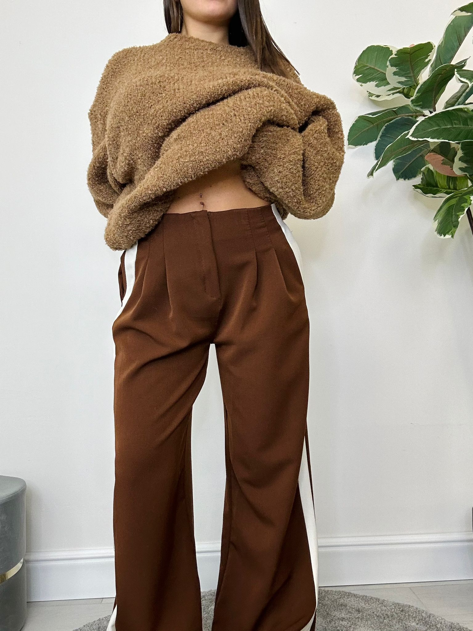 Pantalon John - Marron à rayures blanches