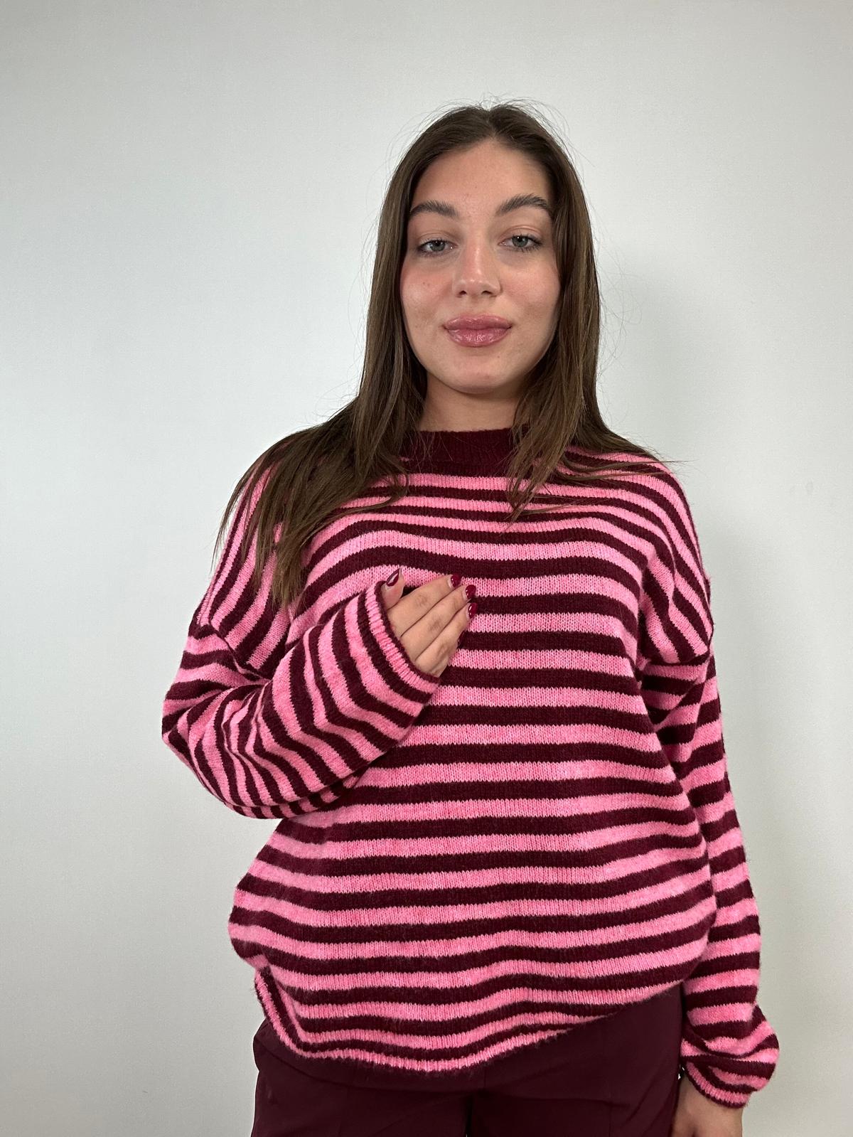 Maglione A3198 - Bordeaux e Rosa
