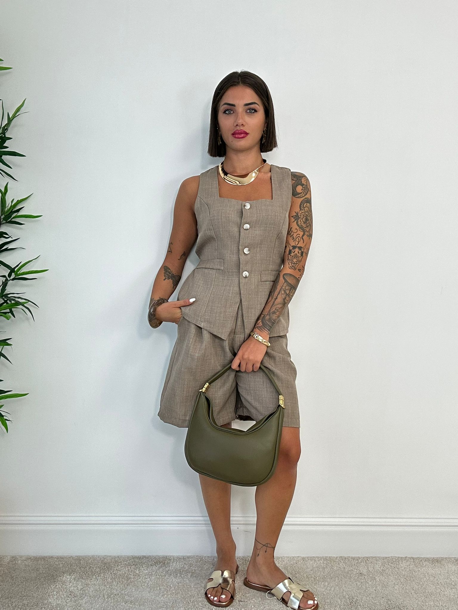 Coordinato Ingrid (Giacca Smanicata + Bermuda) Fango