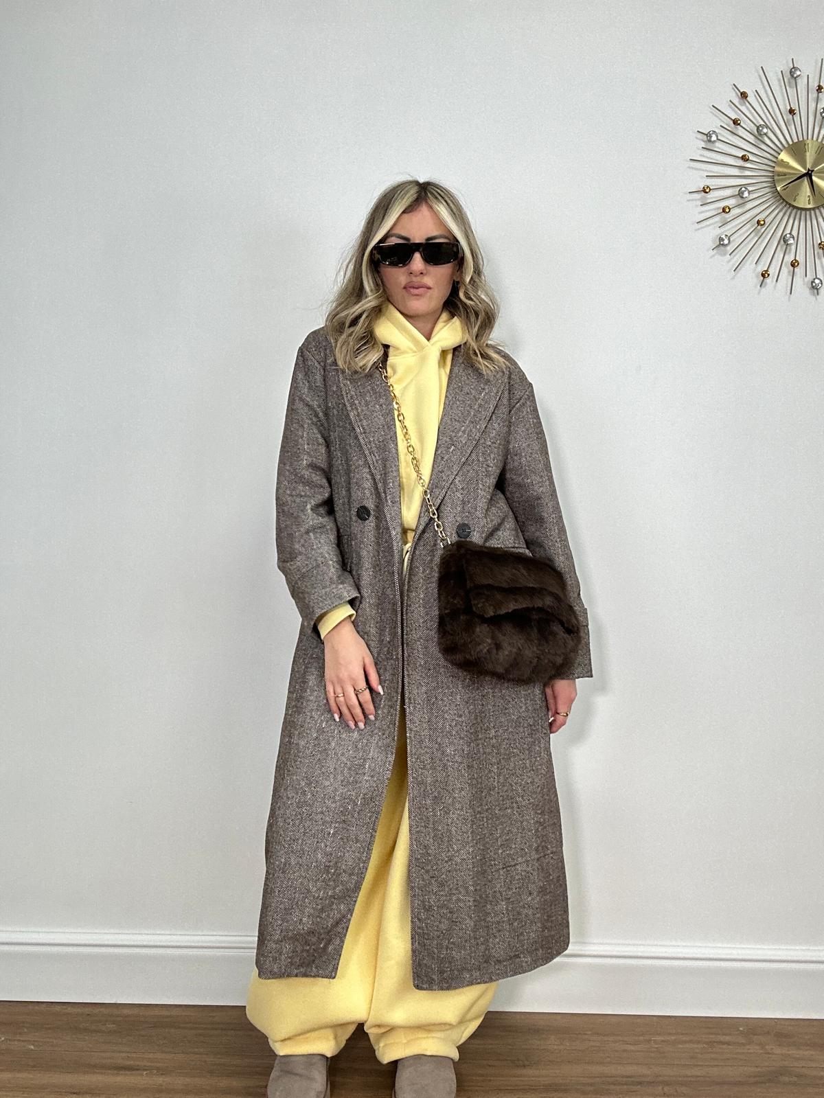 Cappotto a spina di pesce 6575 - Marrone