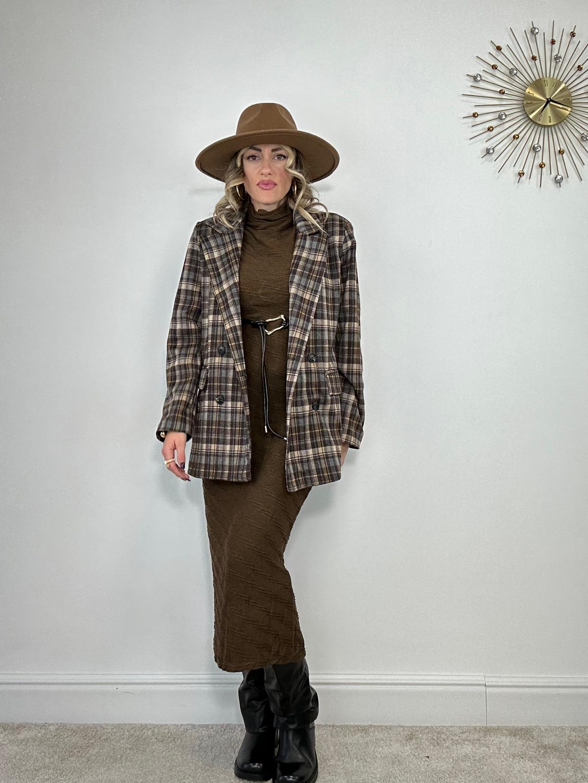 Blazer a quadri 6726 - Marrone/Beige