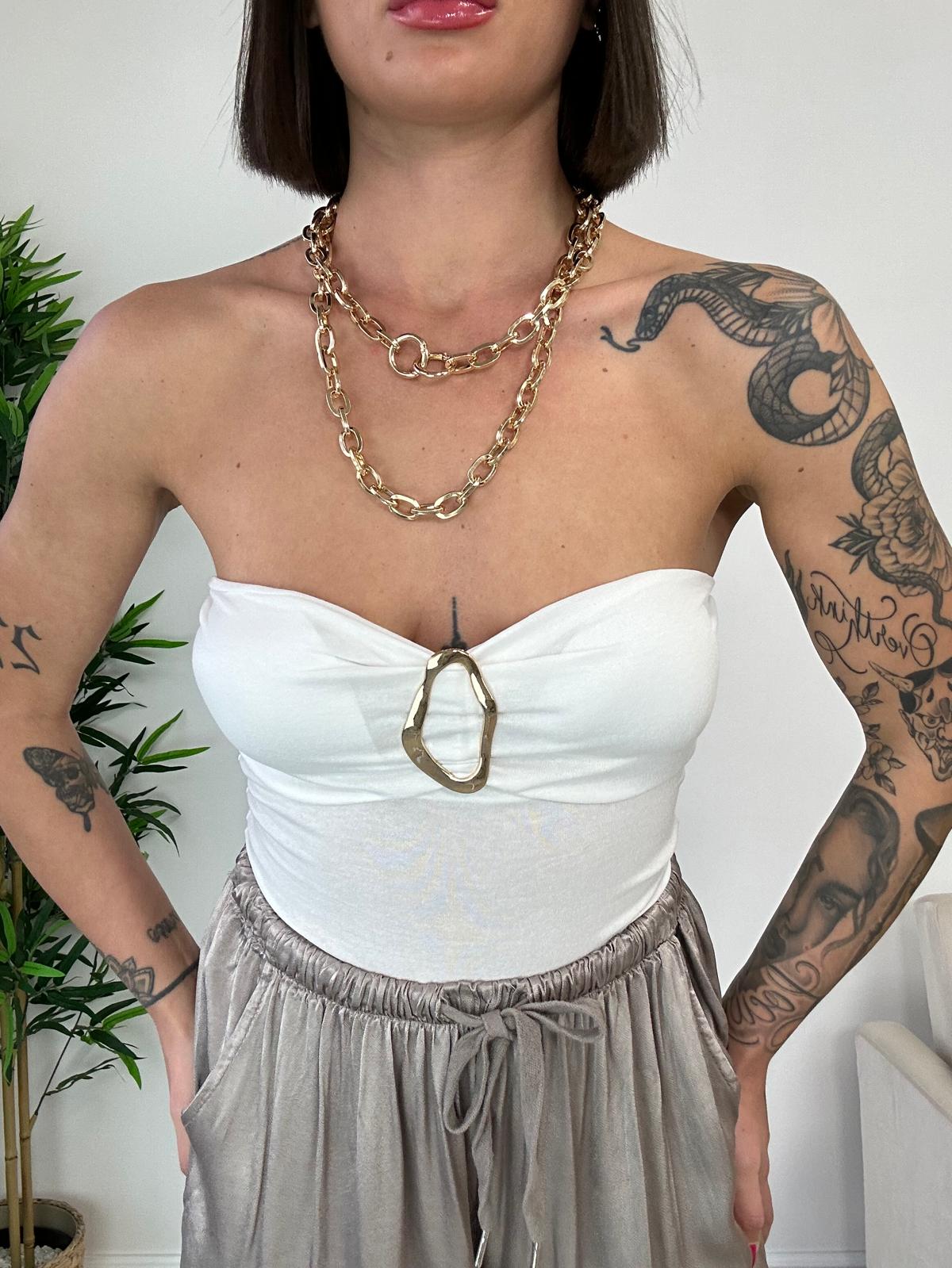 Body bandeau avec anneau doré - Blanc