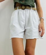 Pantaloncino in cotone e lino con cintura - Vari Colori - FR3192
