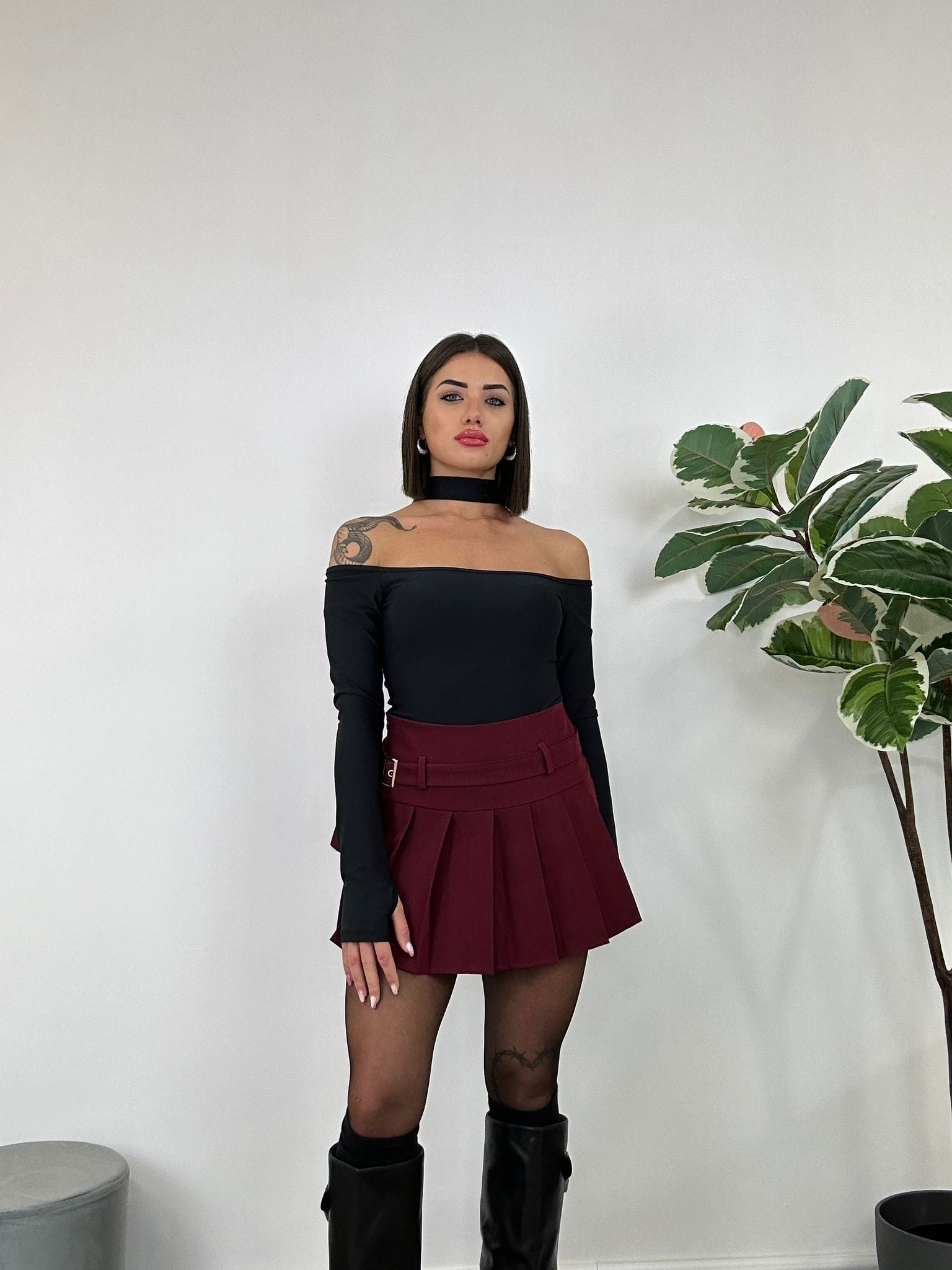 Gonna pantaloncino Plissettata Jenny - Bordeaux