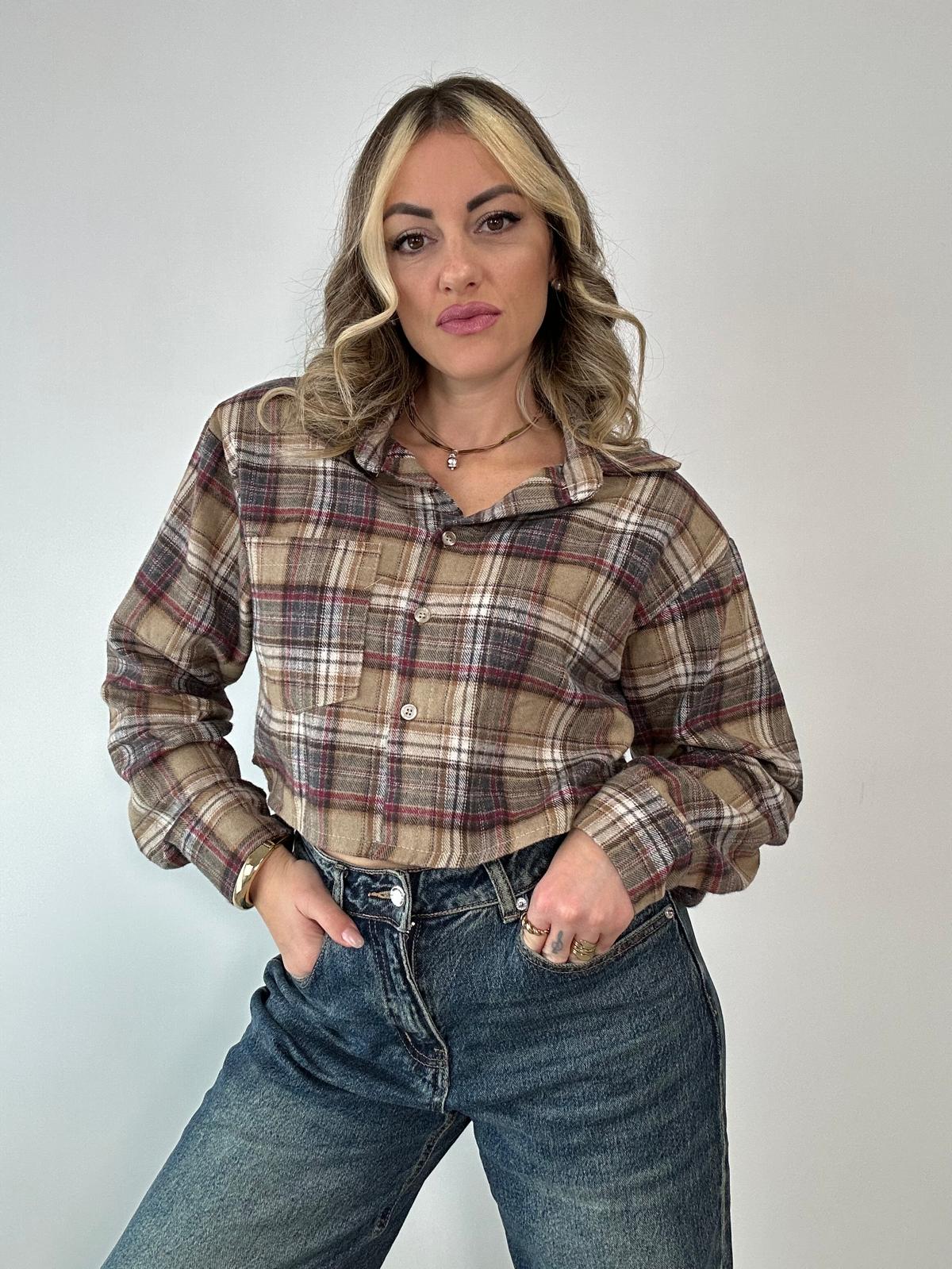 Camicia Scozzese crop 25735 - Beige