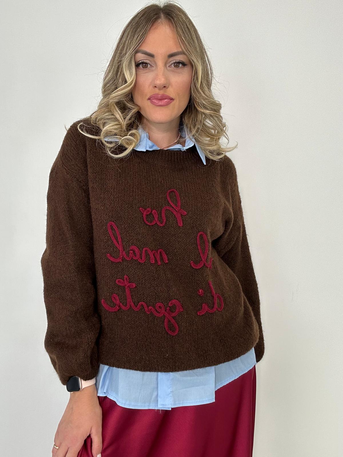 Maglione (ho il mal di gente ) A2903 - Marrone