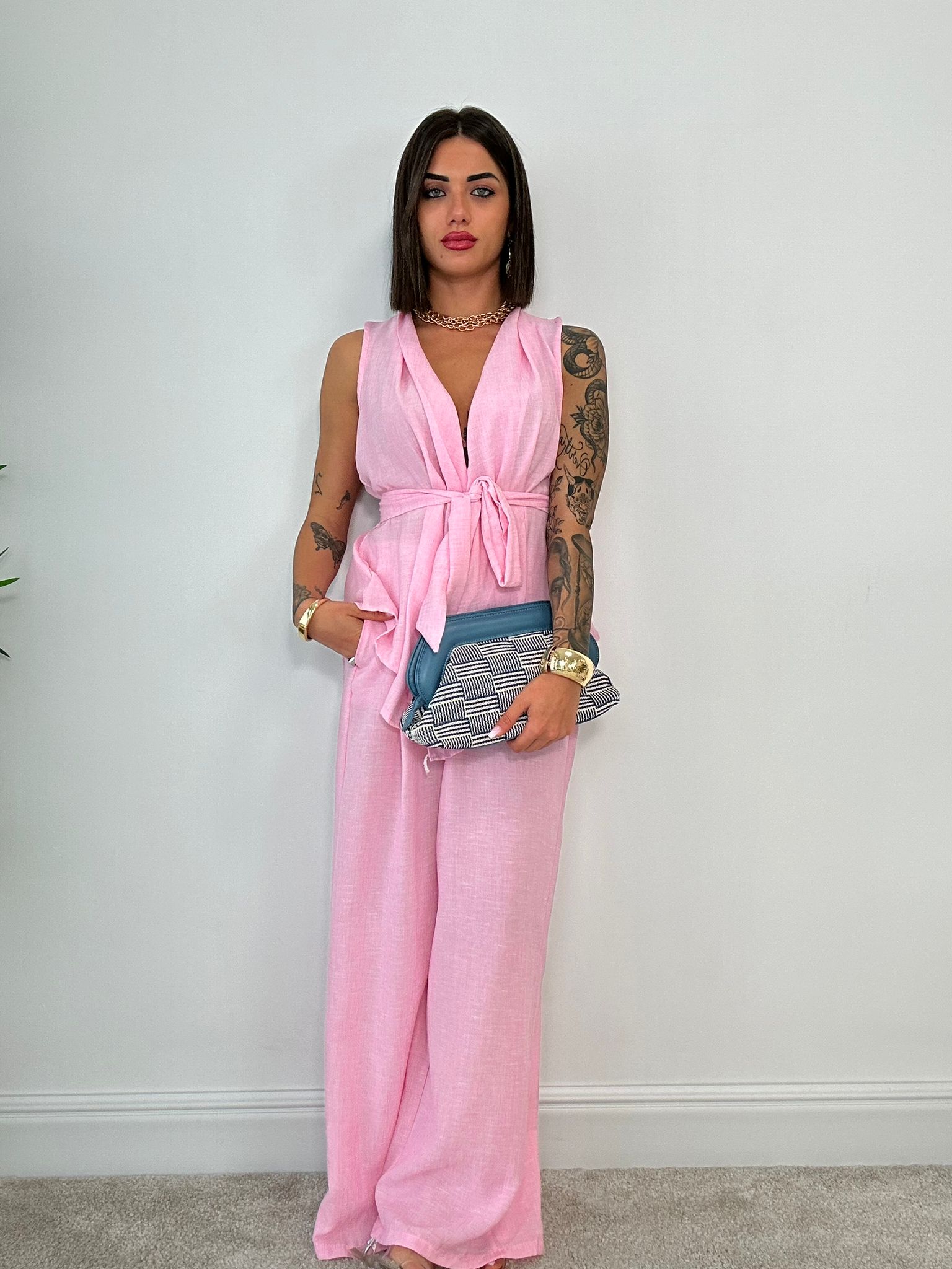 Coordinato Rio (Giacca smanicata + Pantalone) Rosa