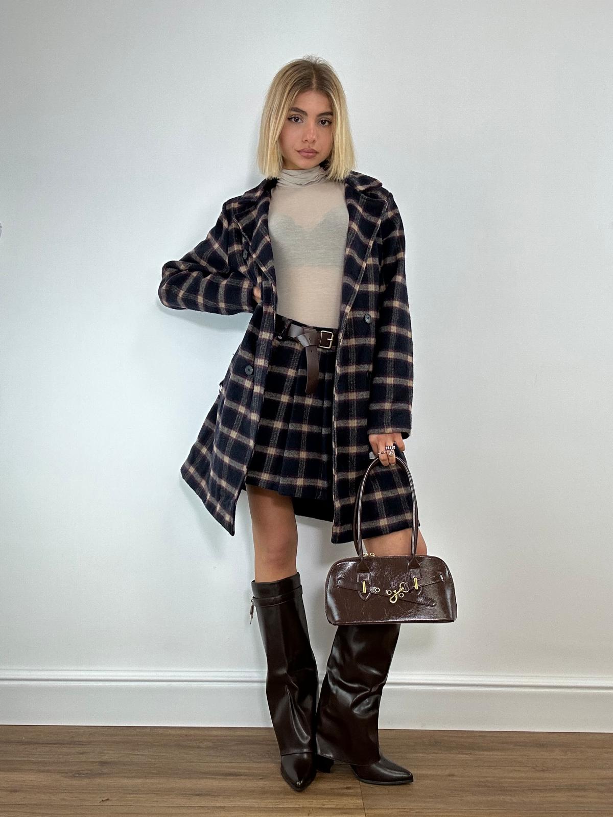 Cappotto a Quadri 0025 - Blu e Prugna