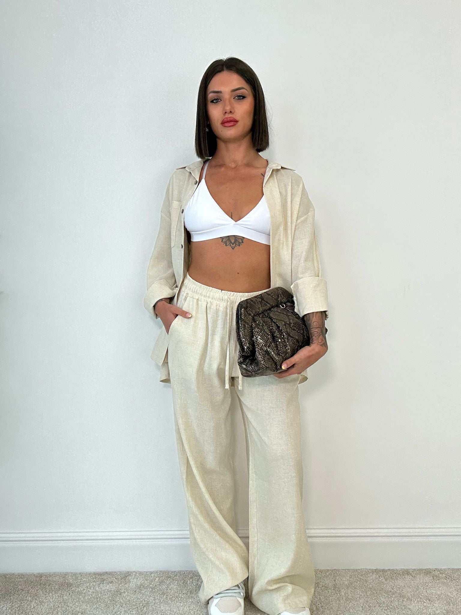 Pantalone in Lino con Laccetti - Beige Chiaro
