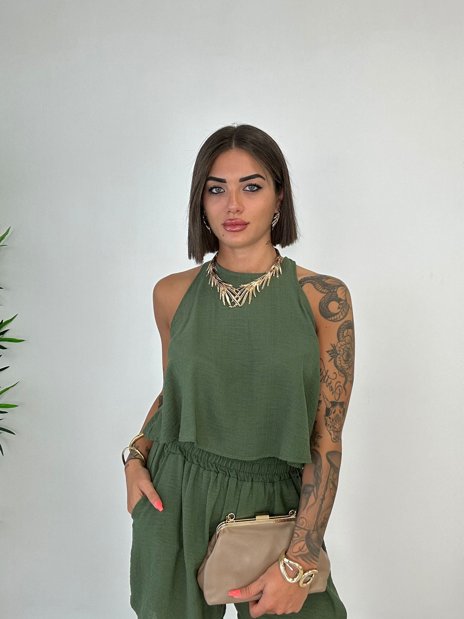 Coordinato Ludovica (Top + Pantaloncino) Verde