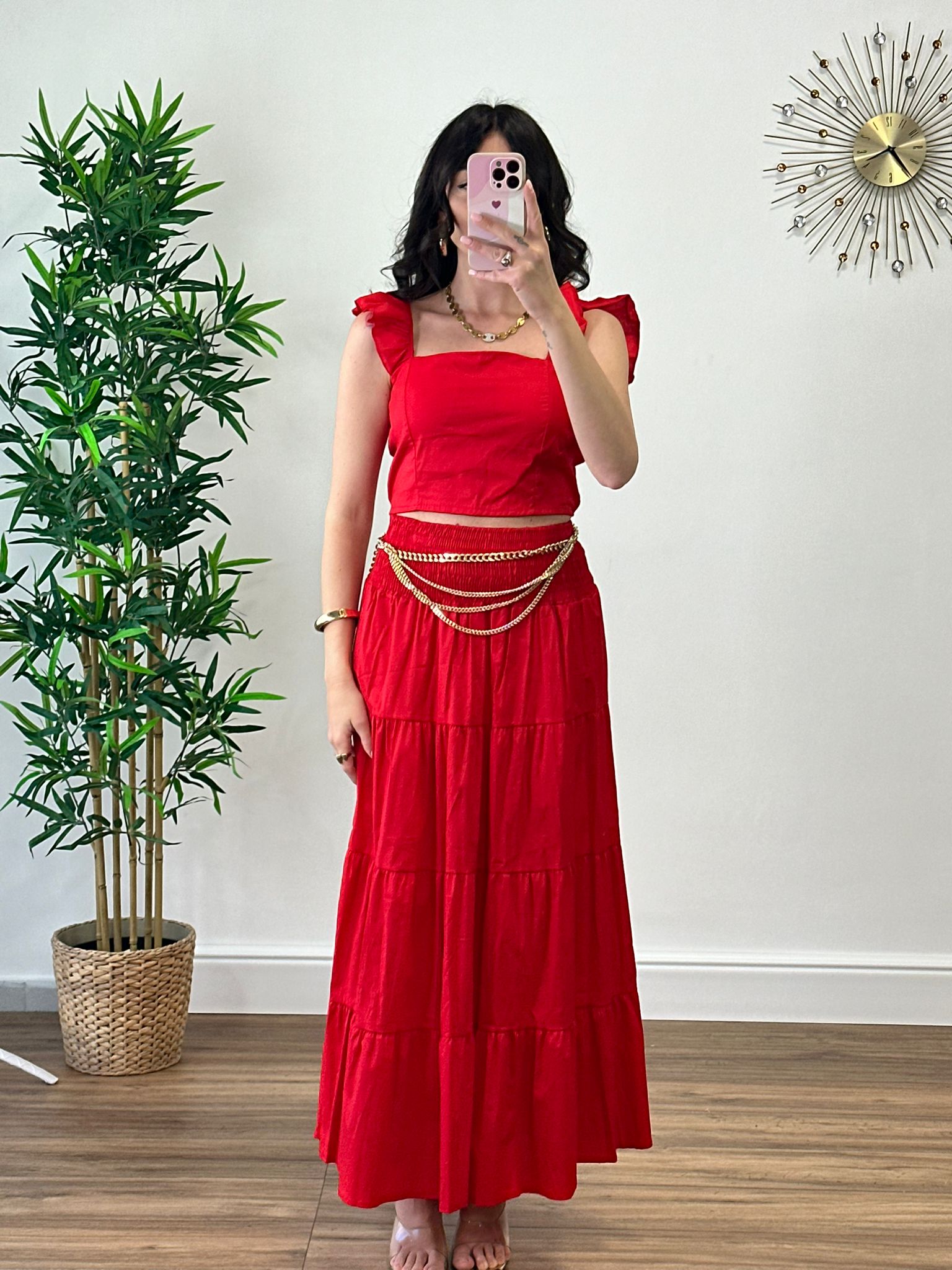 Coordinato 30953 (Top Crop + Gonna ) Rosso