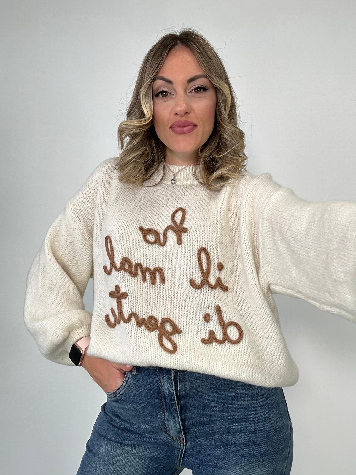 Maglione (ho il mal di gente ) A2903 - Bianco