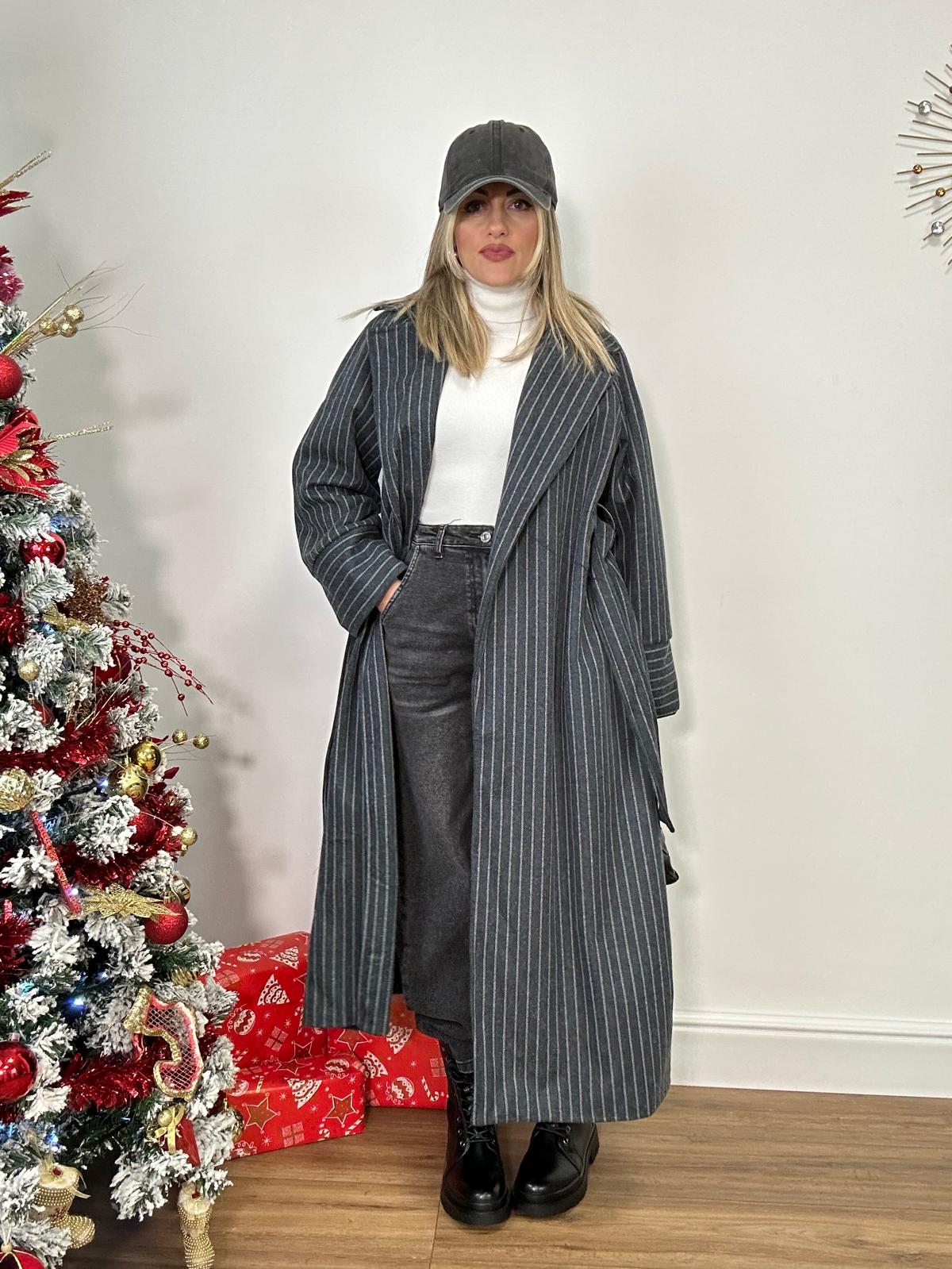 Nadelstreifenmantel 88862 - Grau