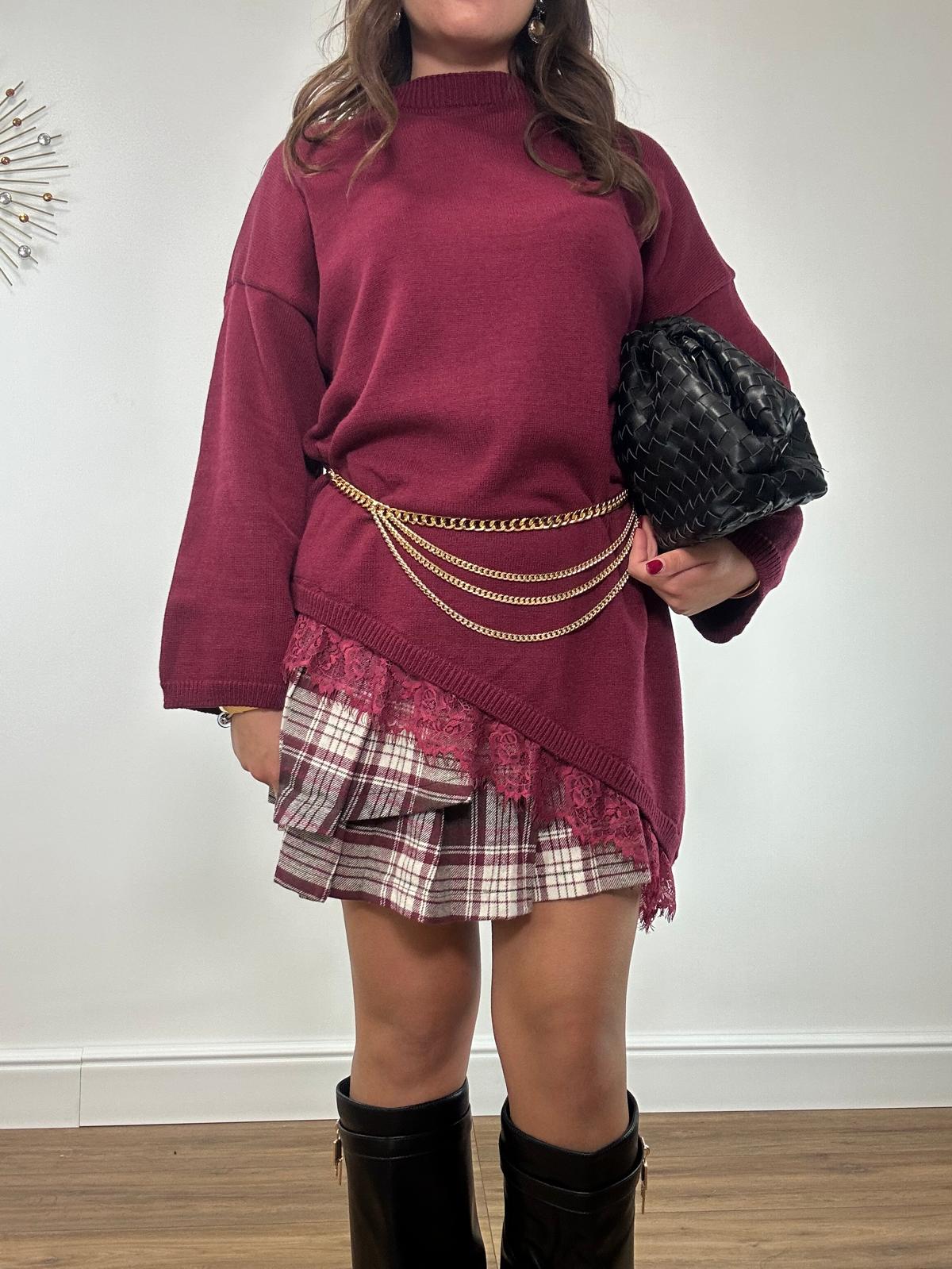 Gonna a quadri 25755 - Marrone e Bordeaux