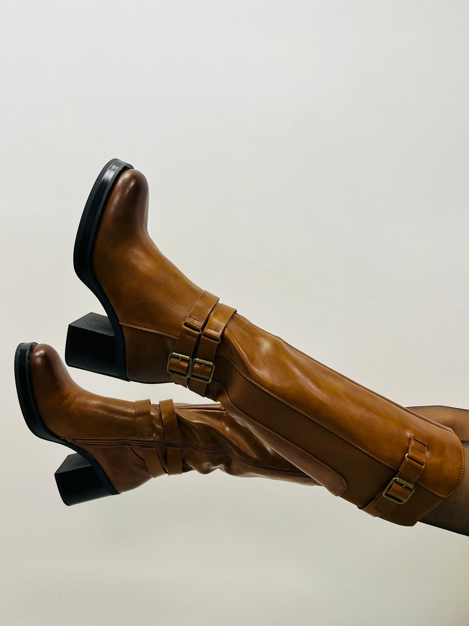 Stiefel in Lederoptik mit Doppelabsatz - Leder - SC66