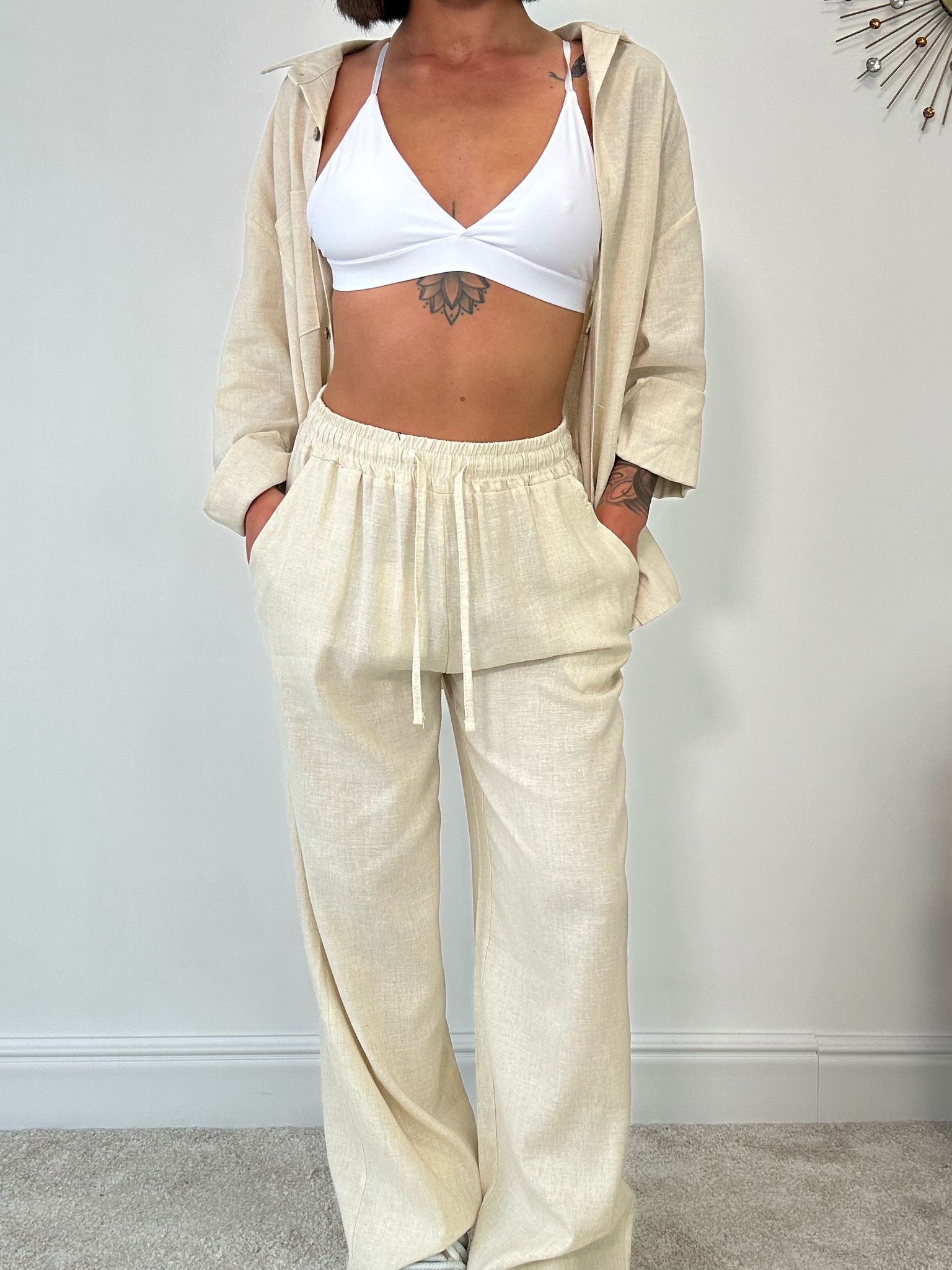 Pantalone in Lino con Laccetti - Beige Chiaro