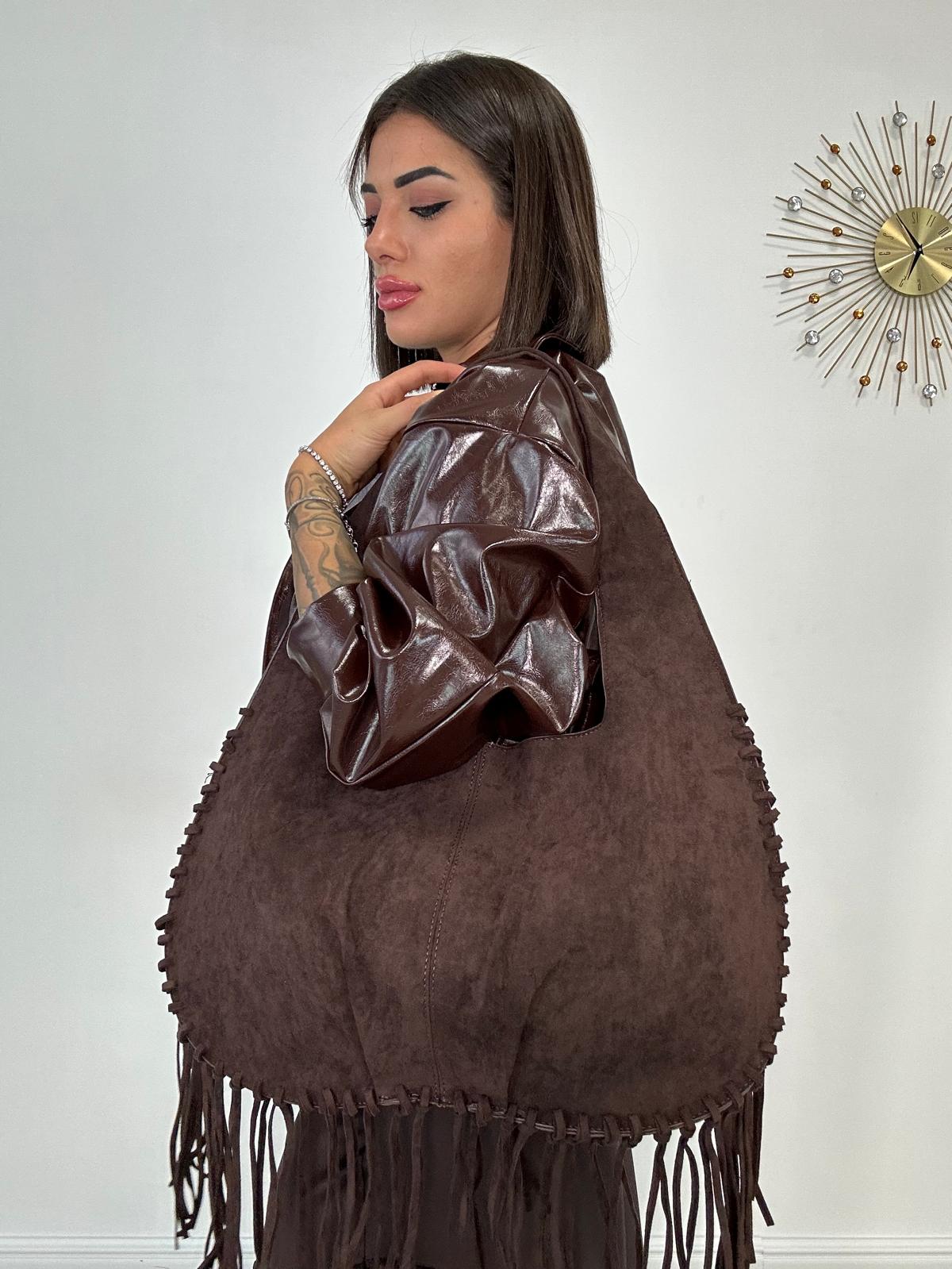 Borsa Grande con Frange - Coffee