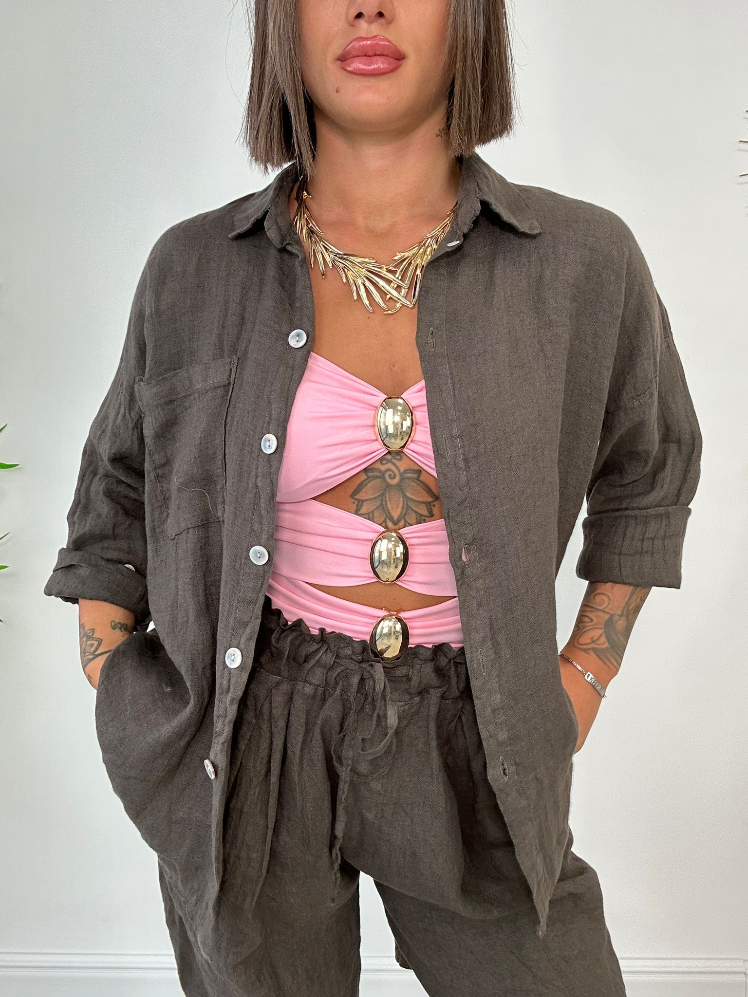Camicia in Lino - Marrone
