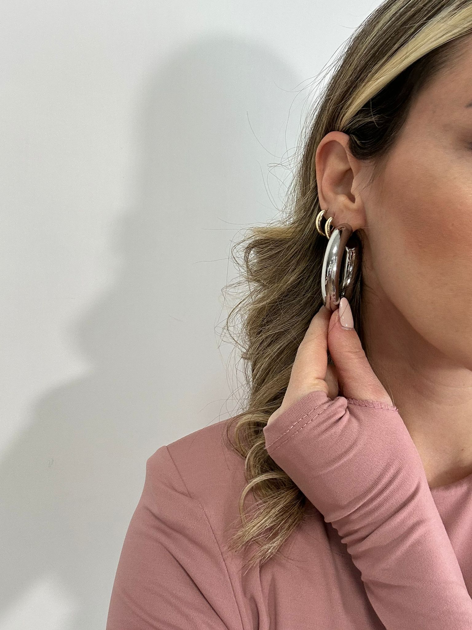 Orecchini a semi cerchio bombati - Argento