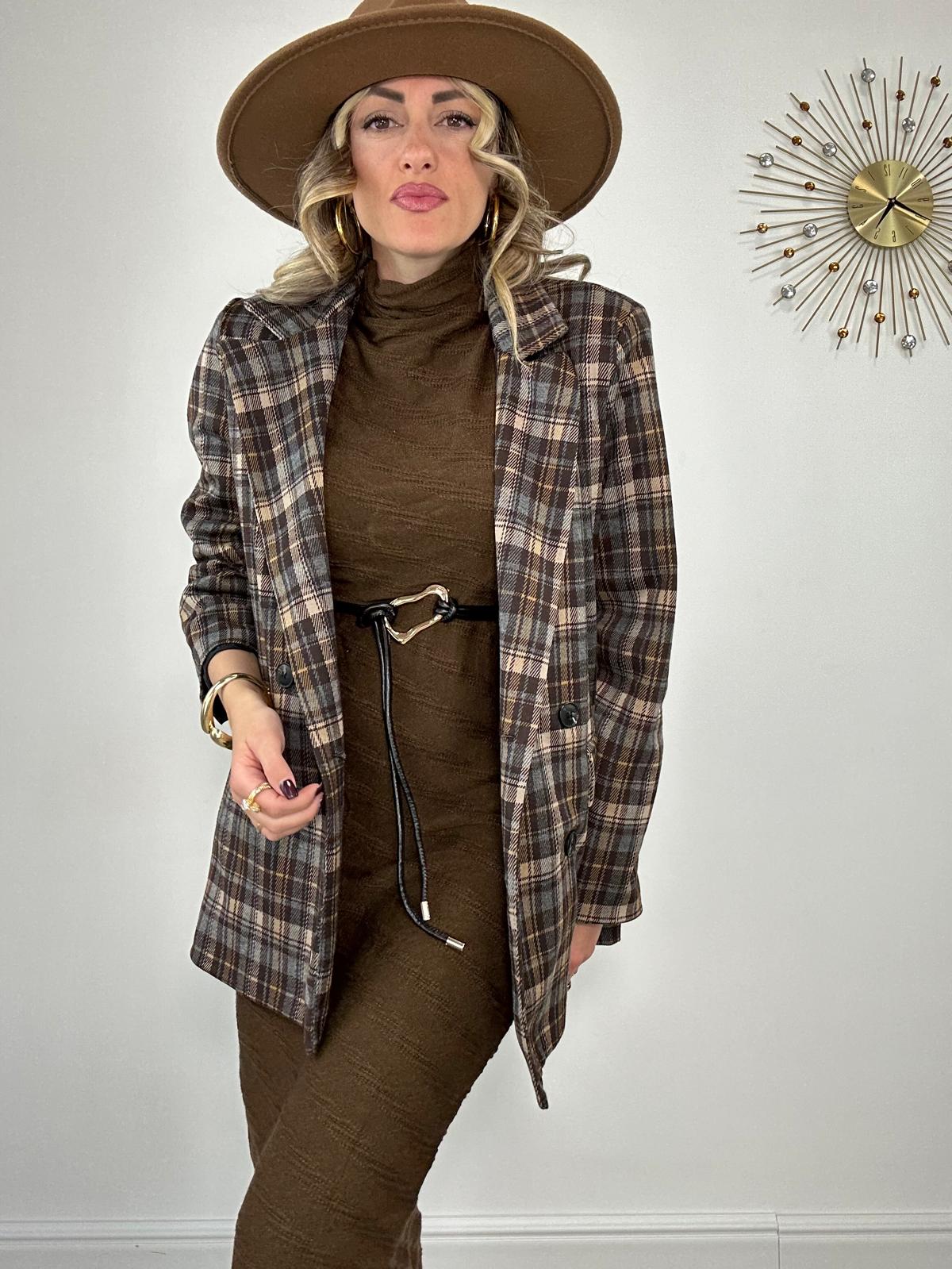 Blazer a quadri 6726 - Marrone/Beige
