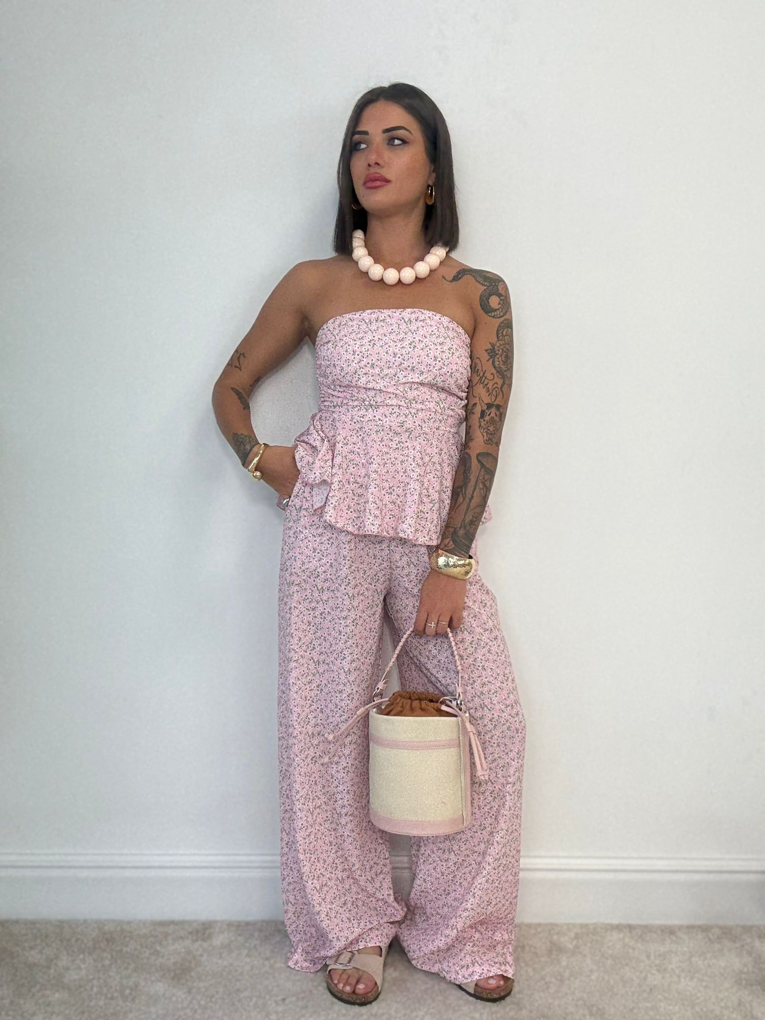 Coordinato Olimpia (Top + Pantalone) Fondo Rosa