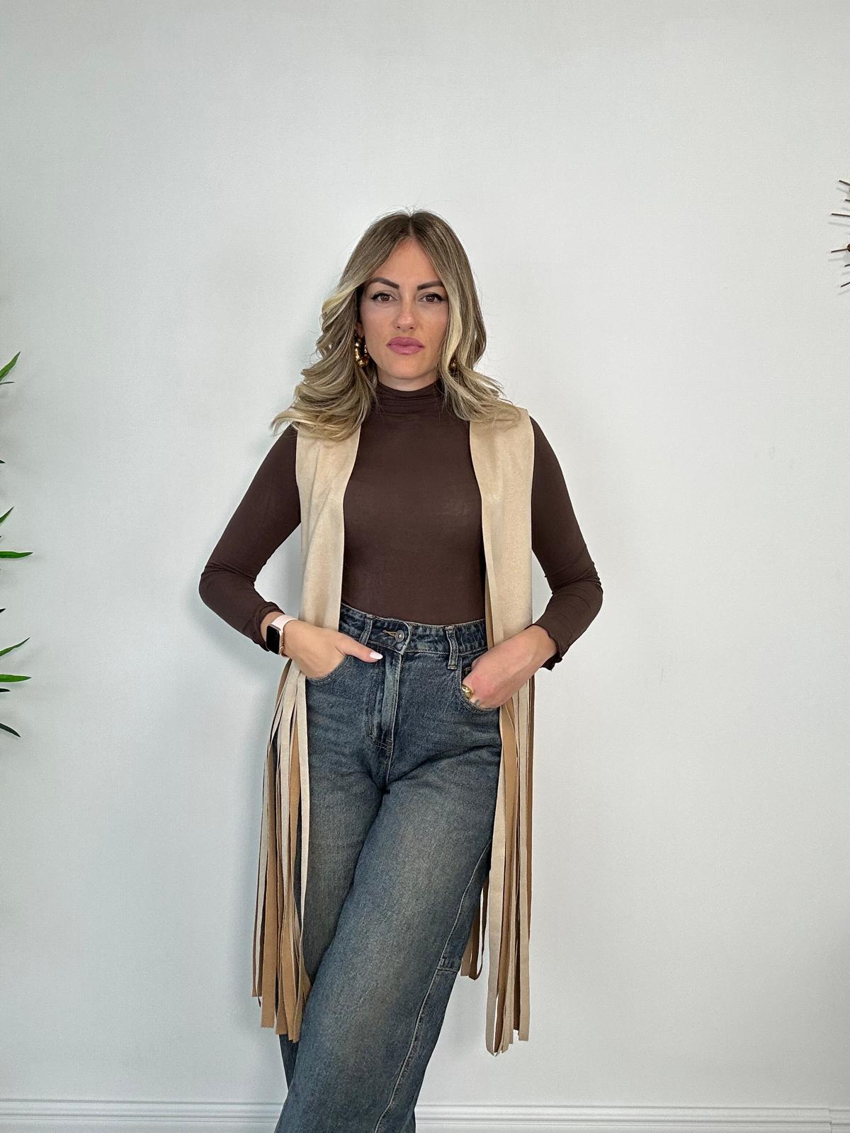 Gilet con Frange 2700 - Beige Chiaro