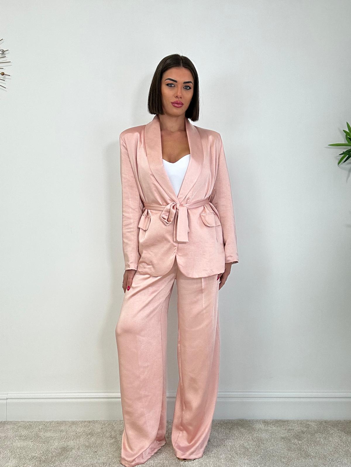 Anzug in Satin-Optik (Blazer + Hose) Hellrosa